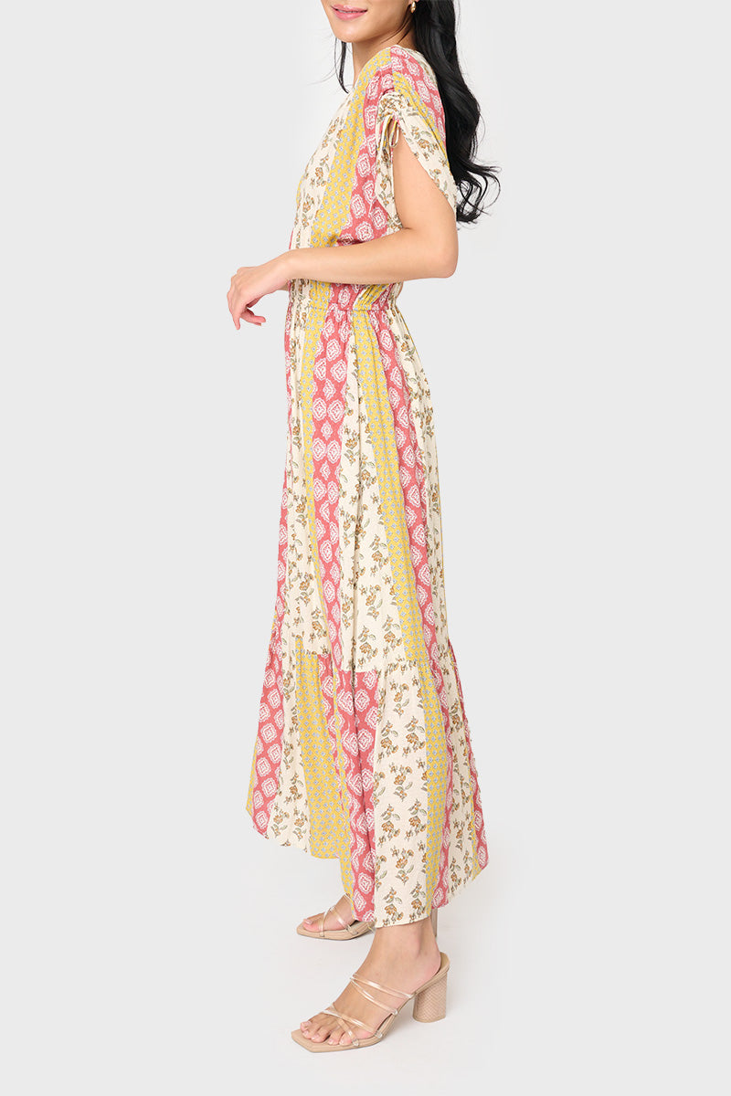 Cinch Sleeve V-neck Maxi Dress