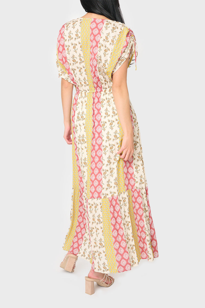 Cinch Sleeve V-neck Maxi Dress