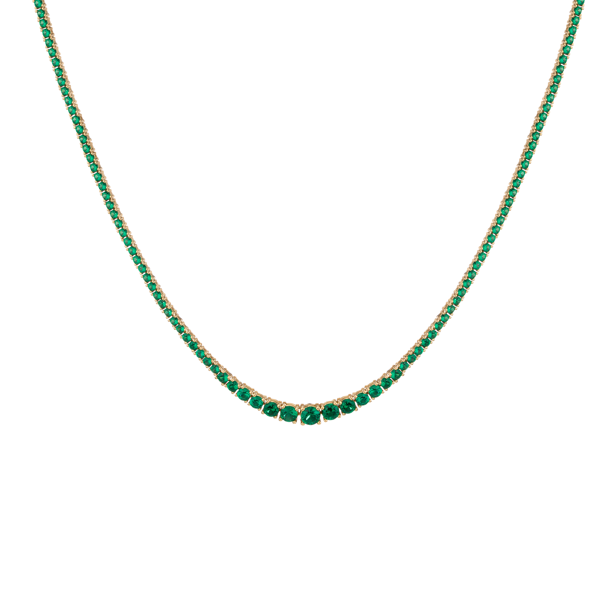 Lab Grown Green Emerald Modern Graduated Tennis Necklace