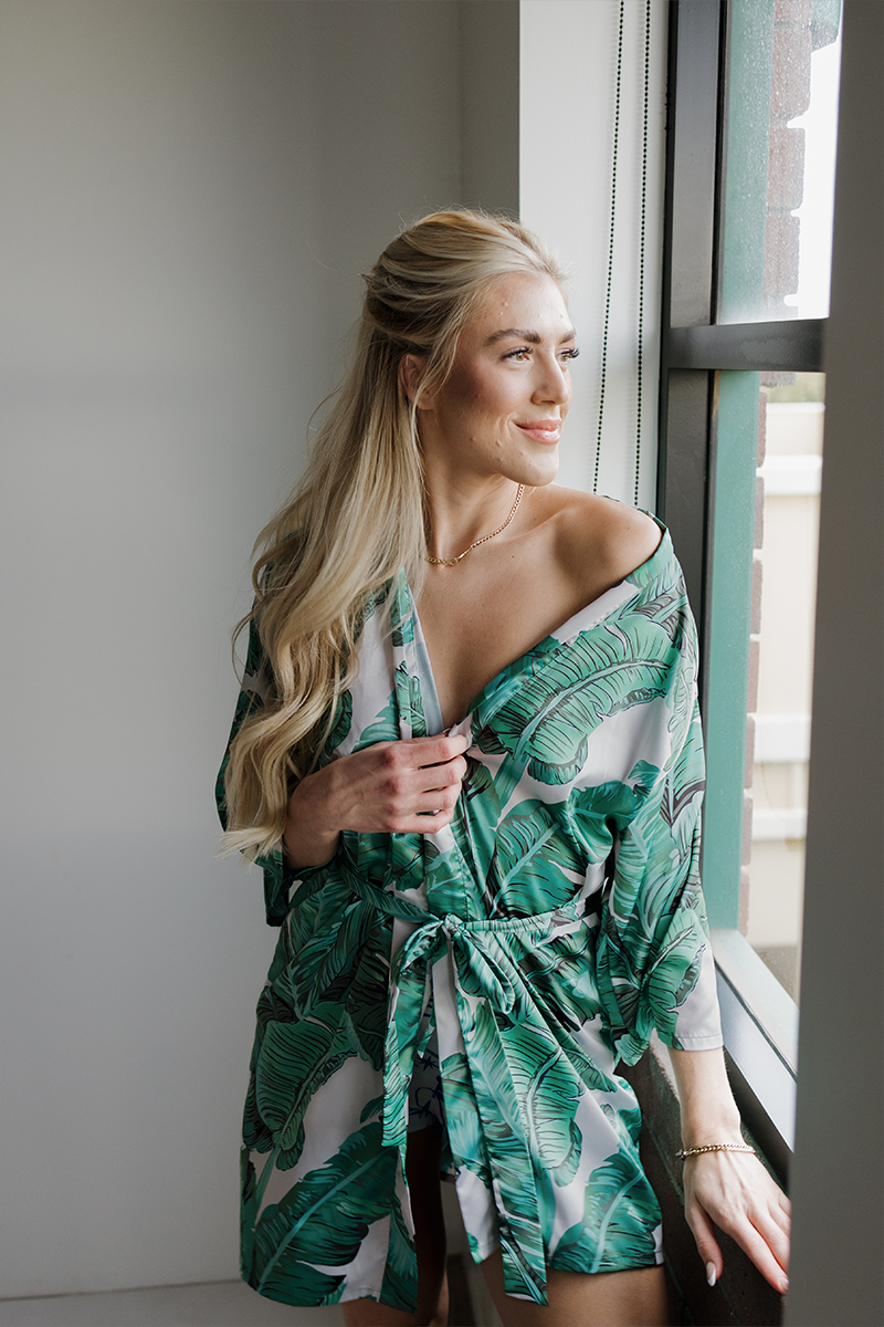 Green Banana Leaf Satin Robe | Includes Plus Size