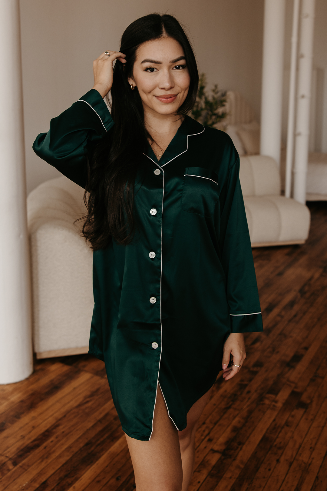 Forest Green Satin Sleep Shirt | Includes Plus Size