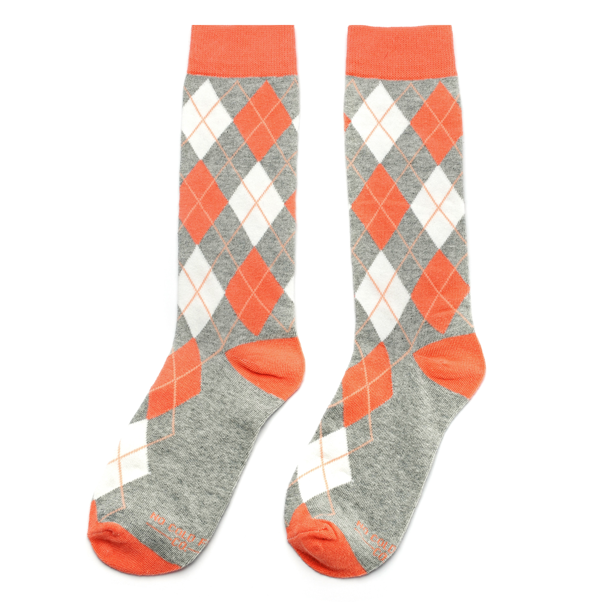 Coral And Grey Argyle Socks