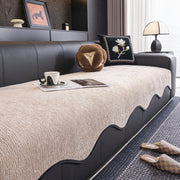 Chenille Couch Cover With Scalloped Edge, Non-slip Modular Slipcover Sectional