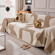 Modern Abstract Chenille Sofa Cover, Large Soft Throw Blanket With Tassels For Couch