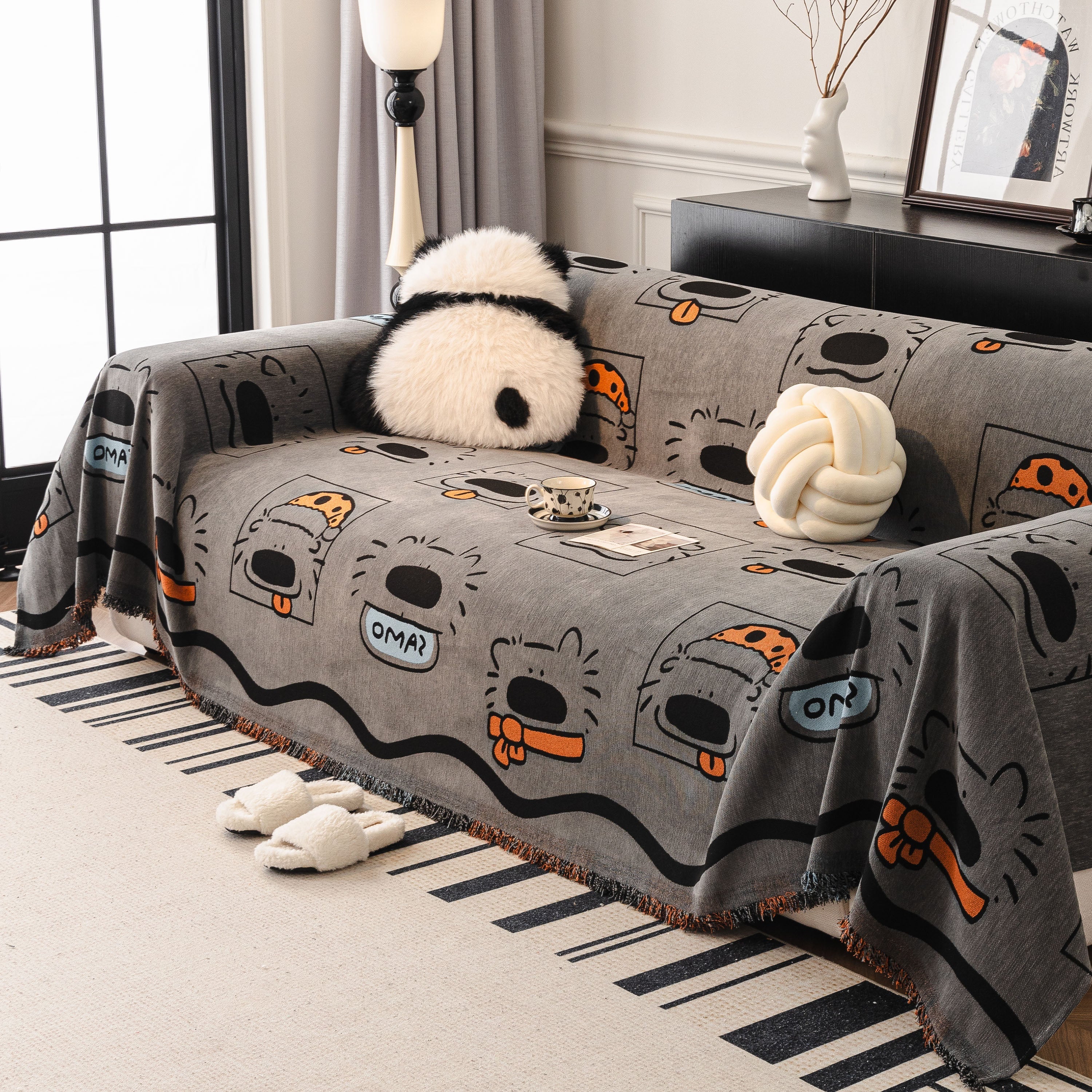 Cute Chenille Couch Cover Throw, Cartoon Soft Washable Sofa Cover For Sectional Sofas