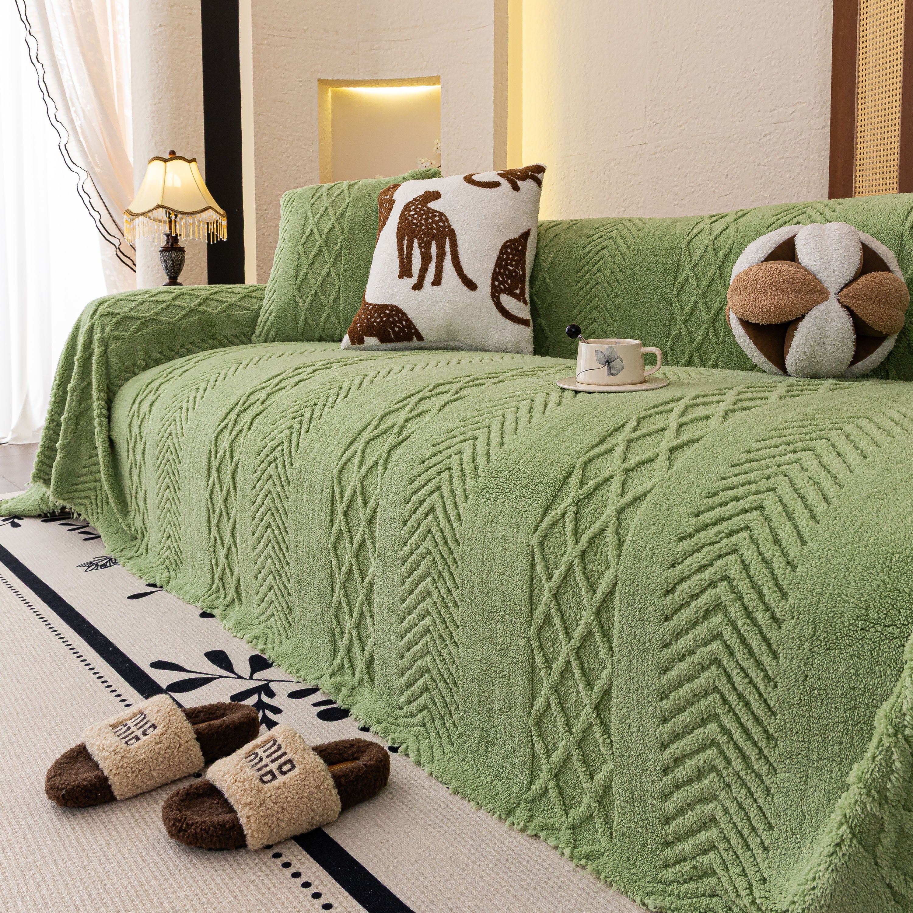 Plush Fleece Sofa Cover With 3d Cable Knit Texture Soft Cozy Warm Sofa Throw Blanket