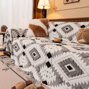 Bohemian Tufted Sofa Cover, Soft Sherpa Fleece Throw Blanket With 3d Aztec Geometric
