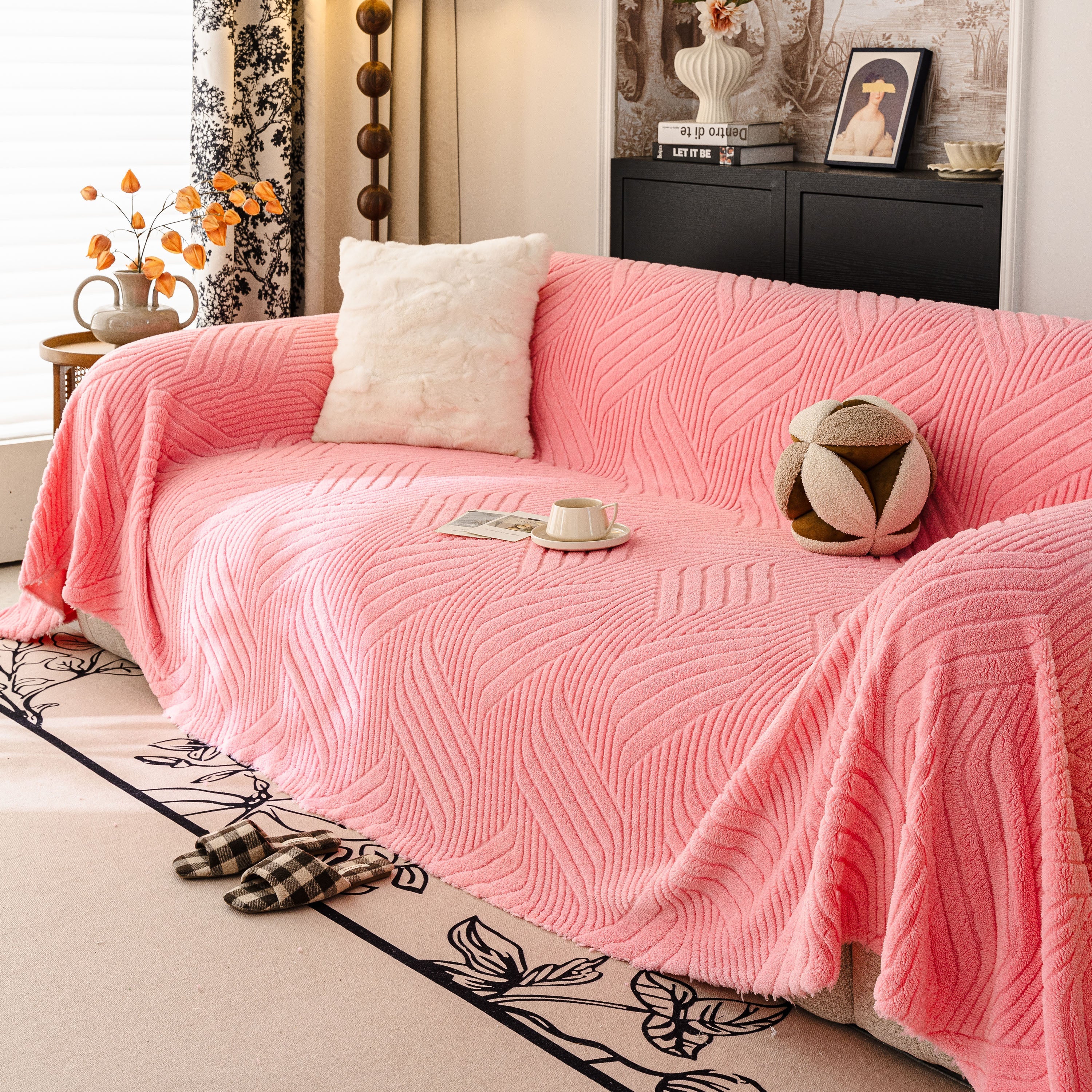 Plush Fleece Washable Sofa Throw Blanket, Soft & Cozy Furniture Protector For Couch