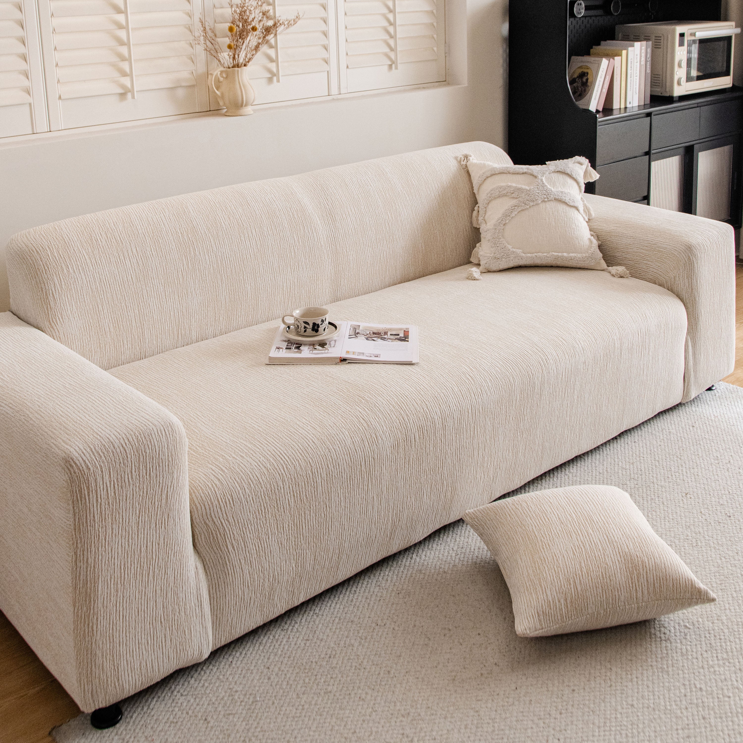 Spandex Jacquard Sofa Cover, High Stretch Crinkle Textured Couch Slipcover Kas Washable