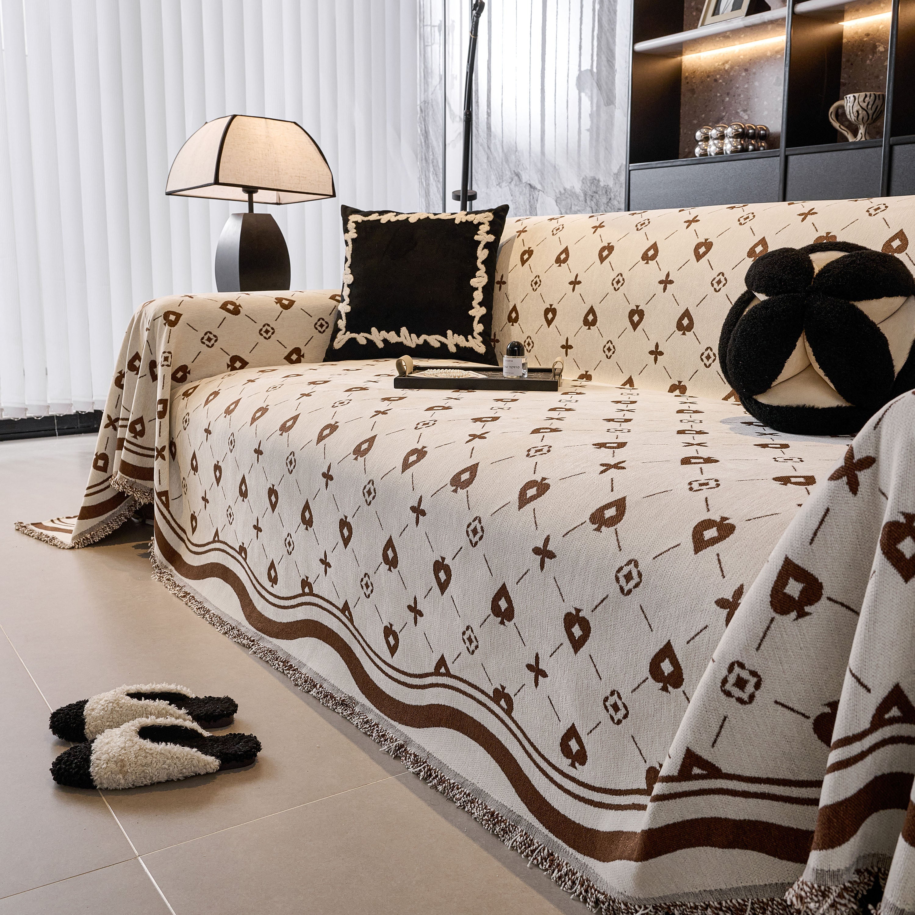 Chenille Jacquard Sofa Throw Cover Blanket, Luxury Thick Woven Couch Cover For Sofa