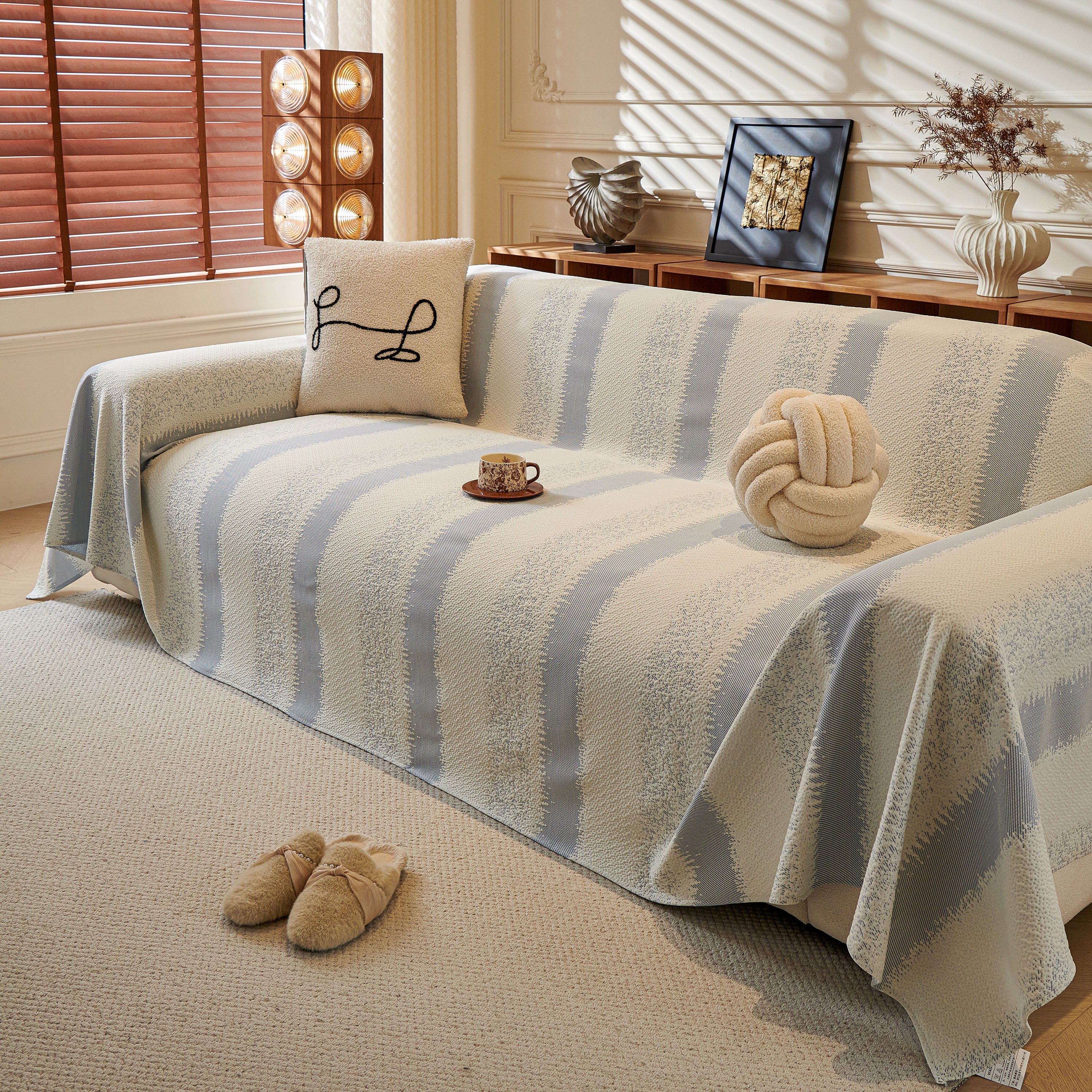 Modern Striped Sofa Throw Blanket, Lightweight Couch Cover For Summer Seating