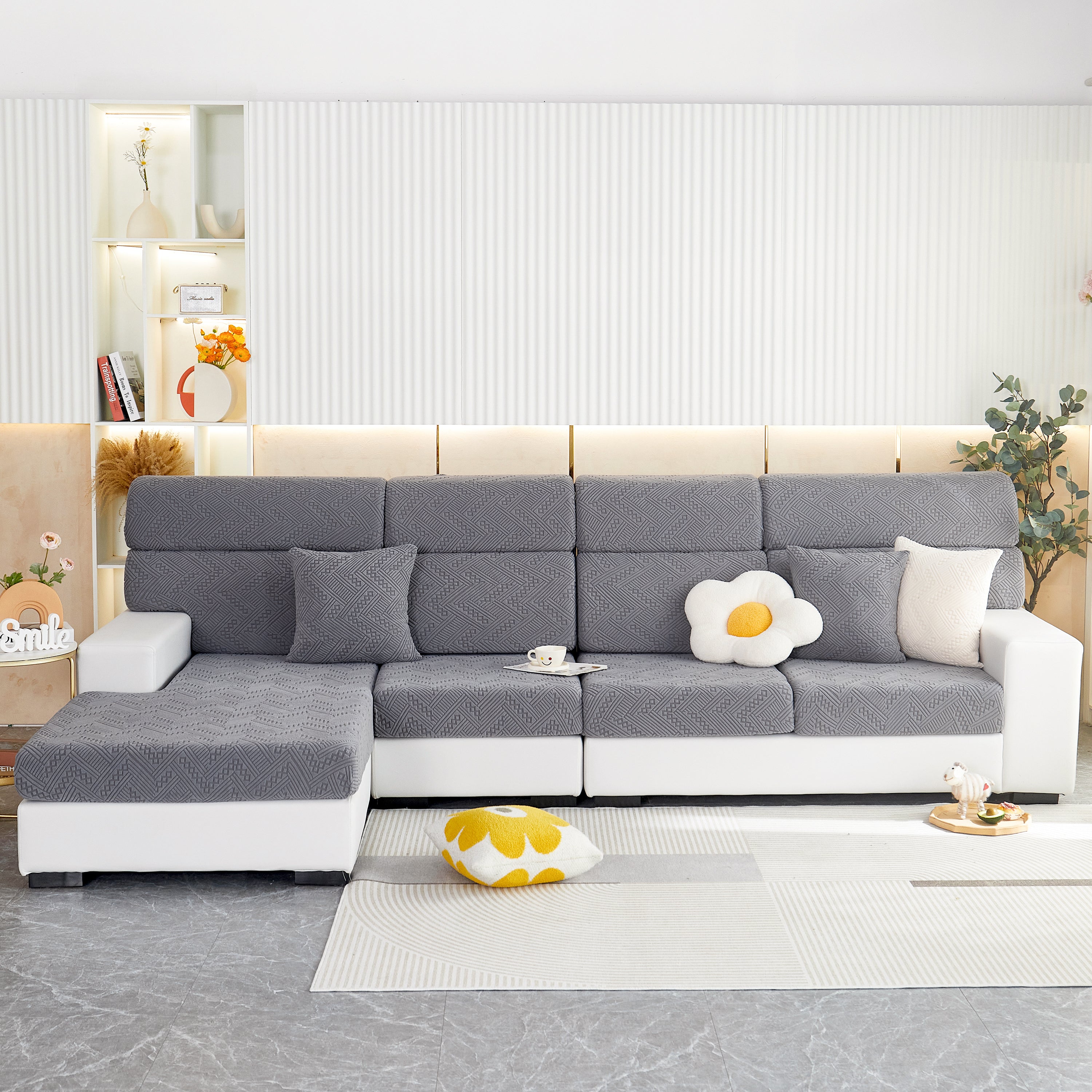 Stretch Jacquard Fleece Settee Cushion Covers, Stylish Non Slip Couch Cushion Covers For Sectional Sofas