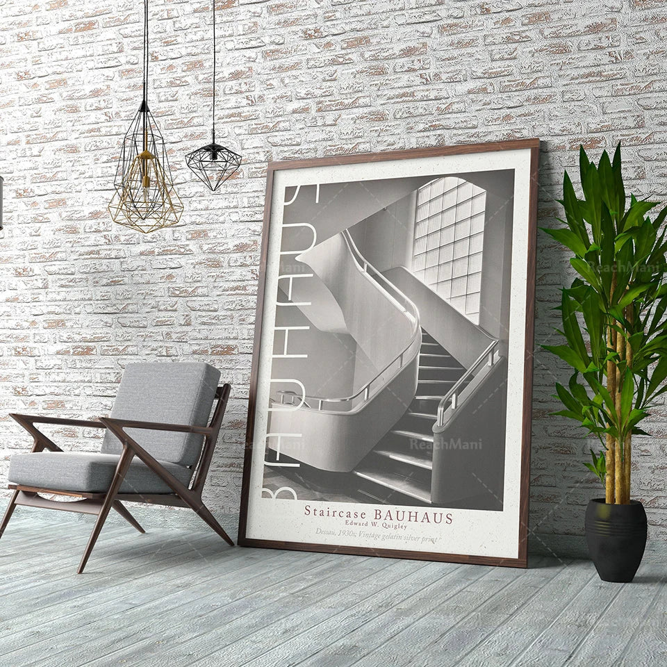 Bauhaus Stairs Canvas Print | Retro School Poster For Living Room Decor