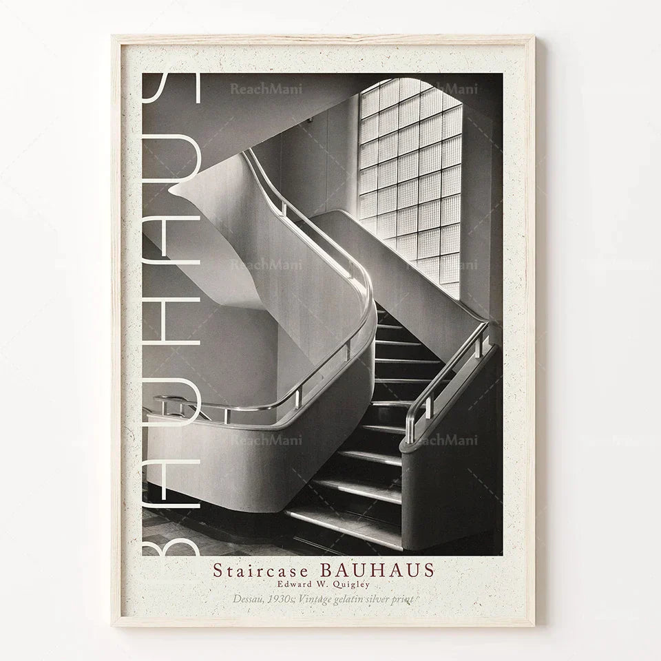 Bauhaus Stairs Canvas Print | Retro School Poster For Living Room Decor