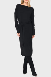 Open Neck Belted Soft Luxe Midi Sweater Dress