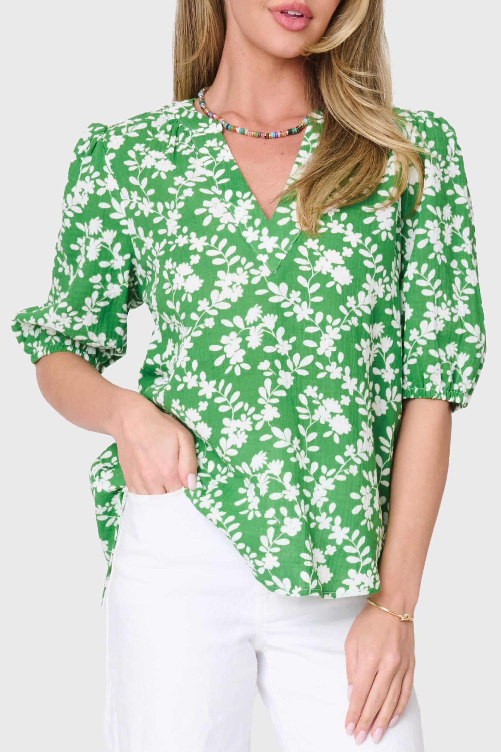Meadow Puff Sleeve V-neck Gauze Top