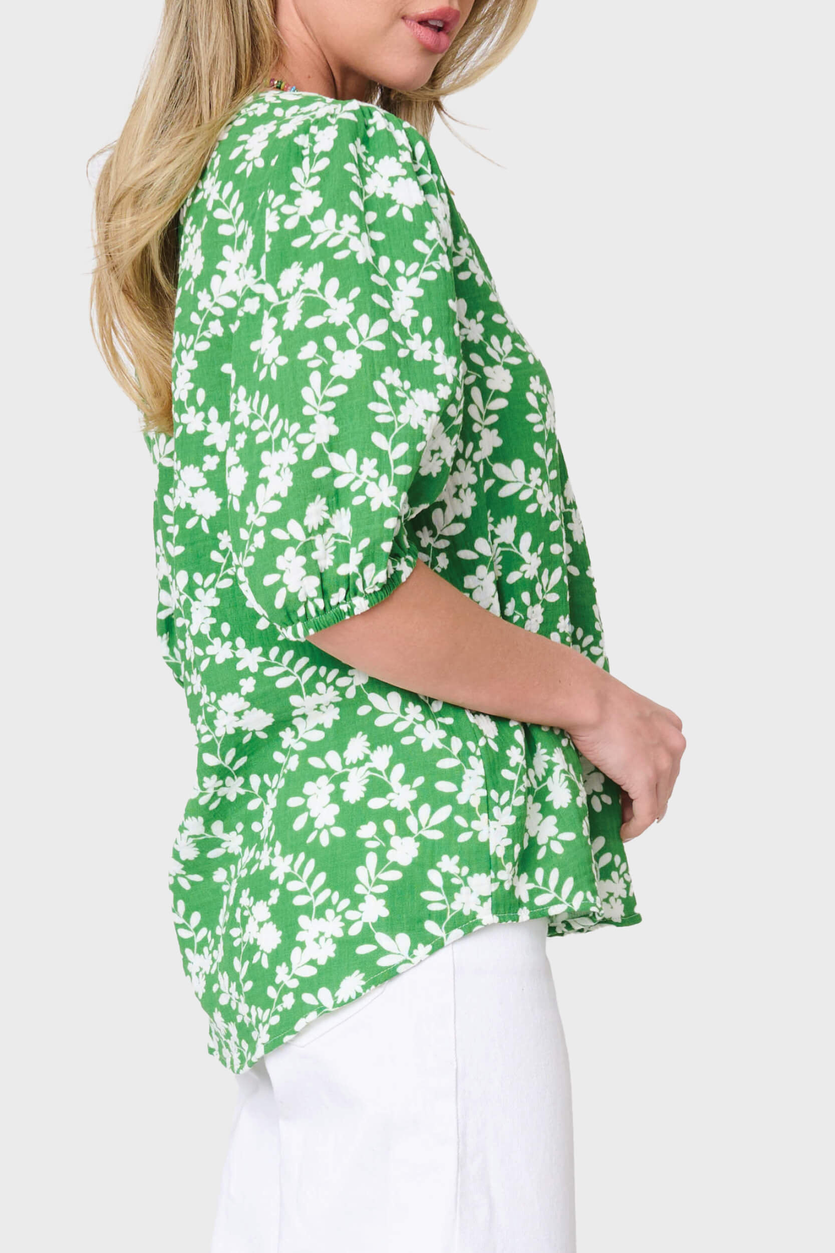 Meadow Puff Sleeve V-neck Gauze Top