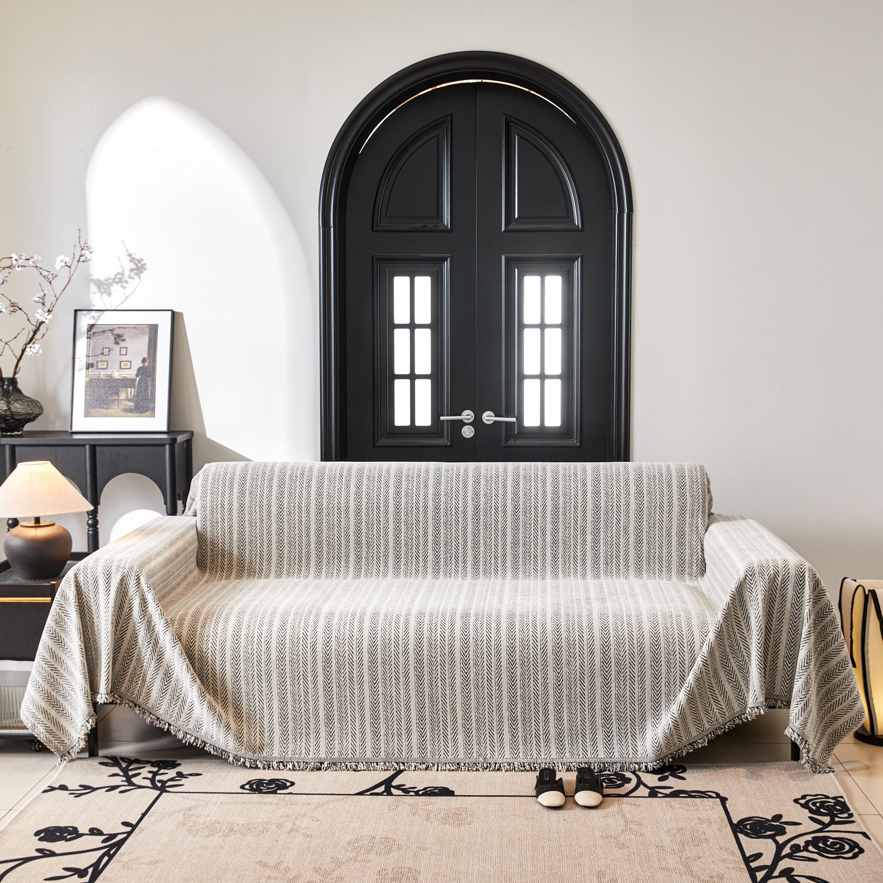 Herringbone Chenille Couch Cover Blanket Soft Durable Throw Sofa Protector With Tassel