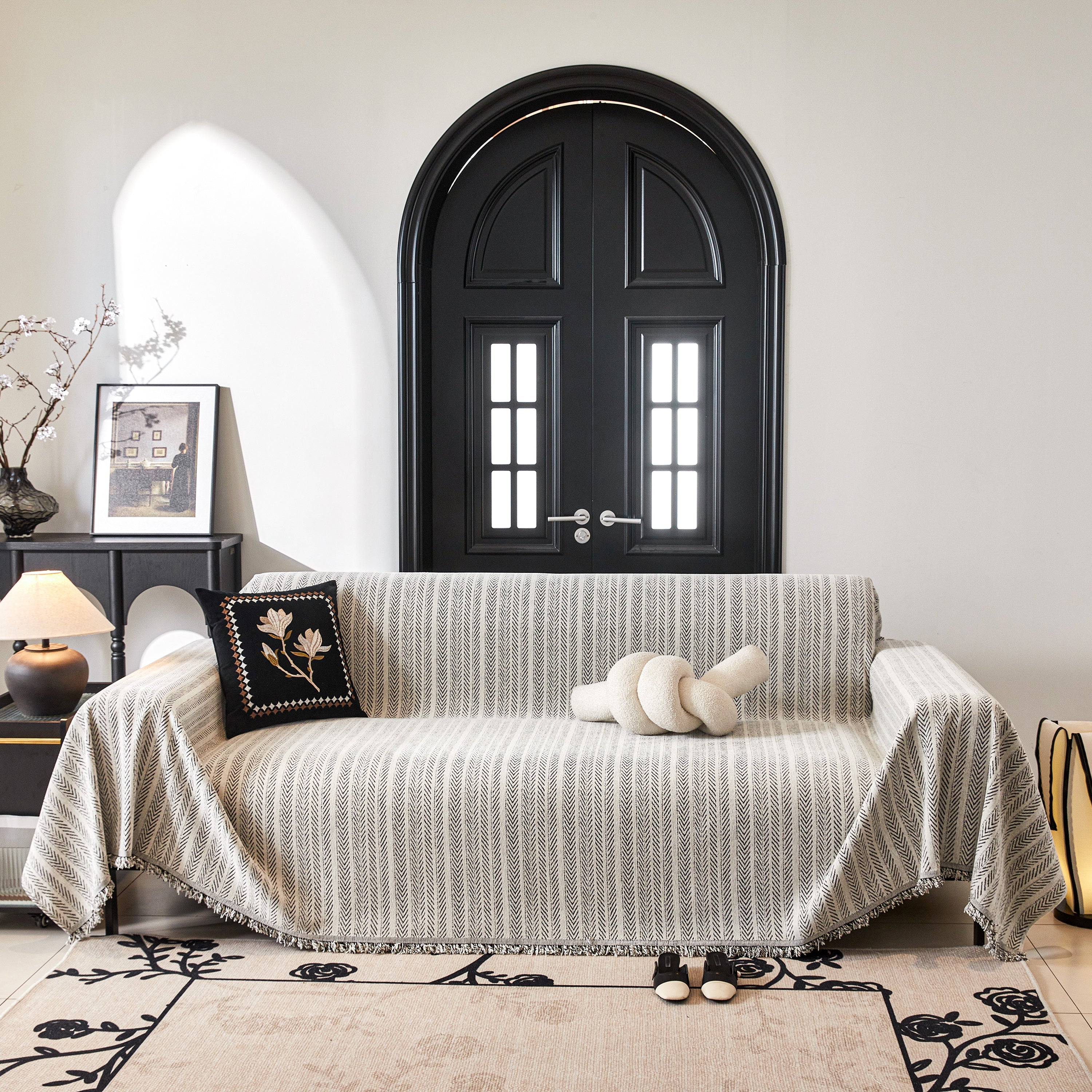 Herringbone Chenille Couch Cover Blanket Soft Durable Throw Sofa Protector With Tassel