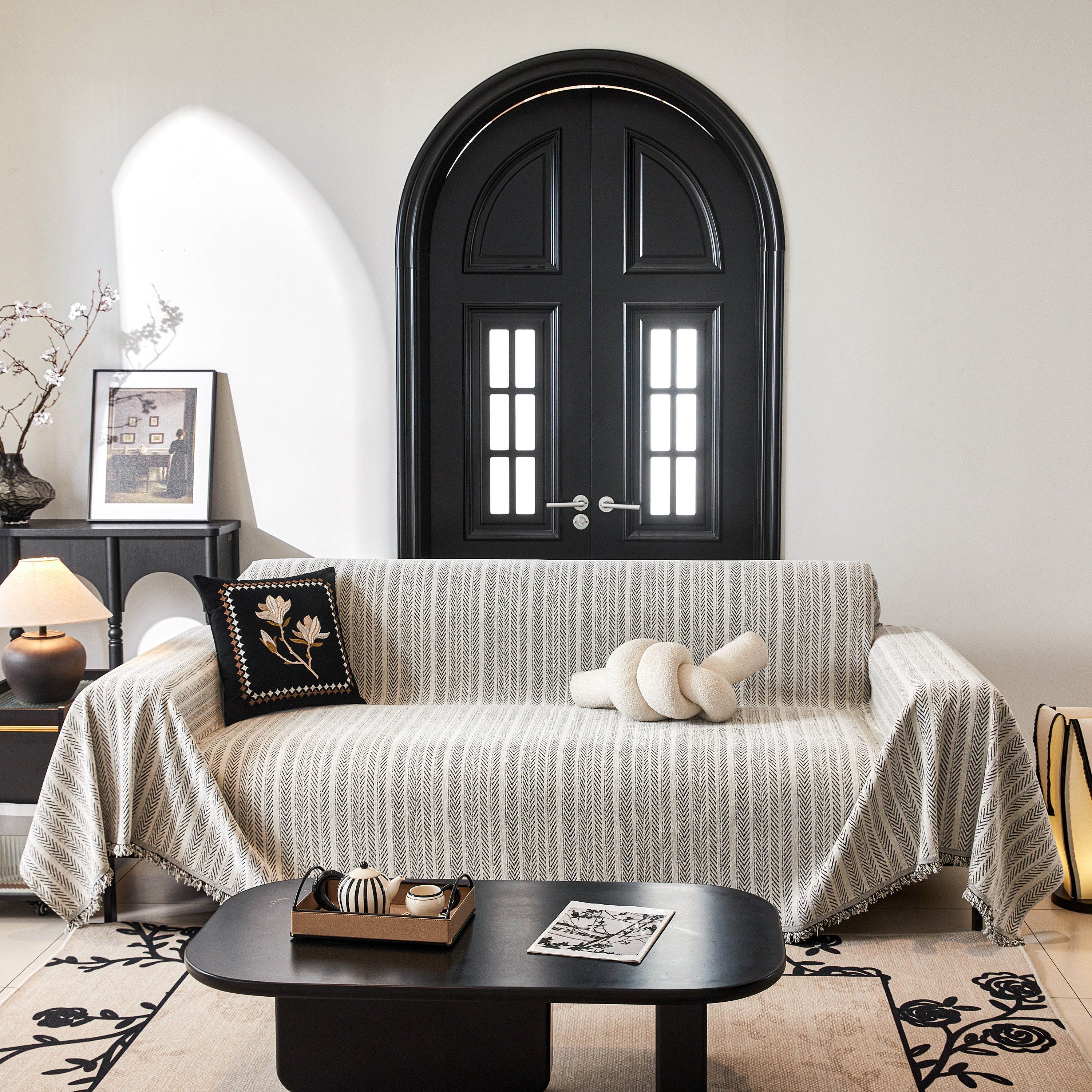 Herringbone Chenille Couch Cover Blanket Soft Durable Throw Sofa Protector With Tassel
