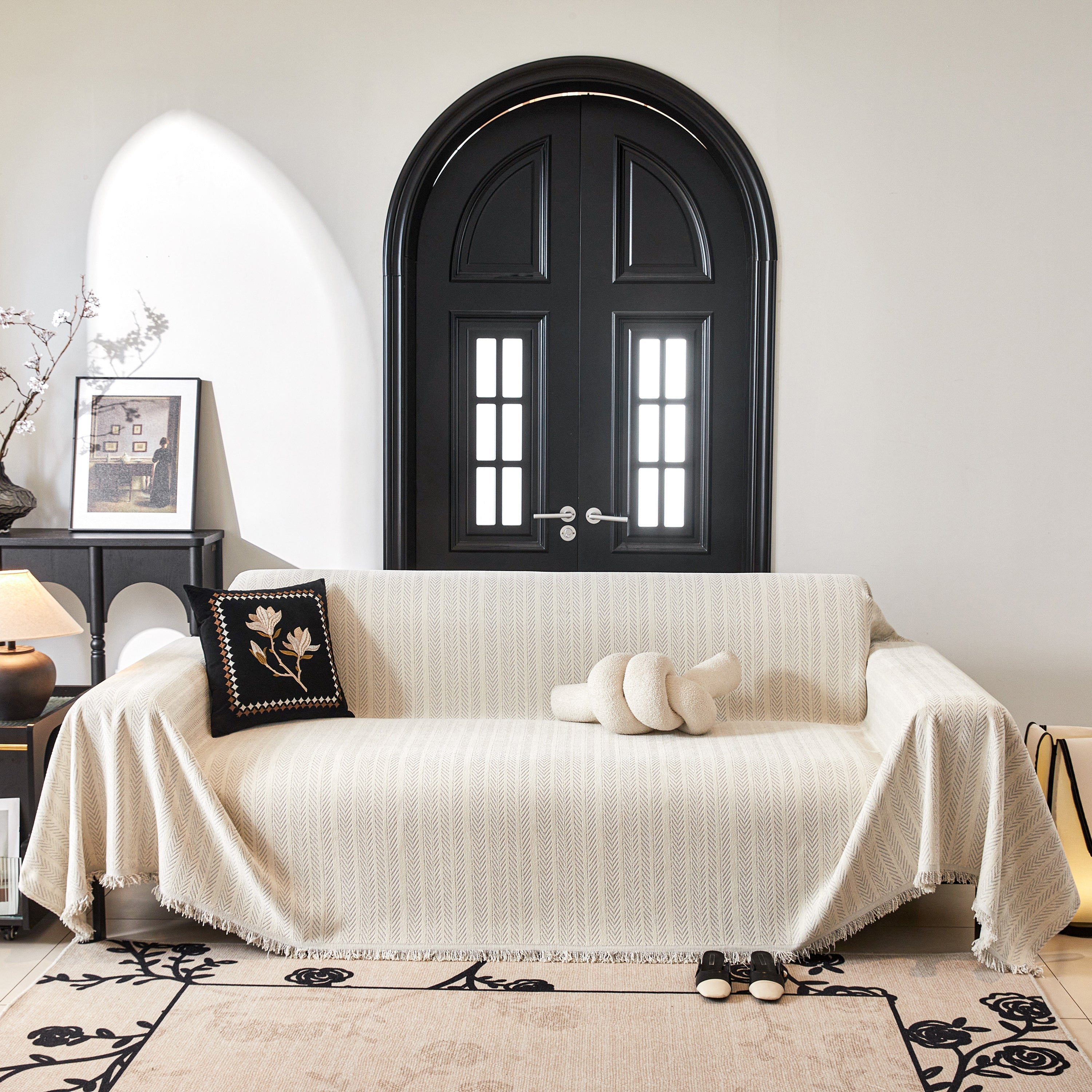 Herringbone Chenille Couch Cover Blanket Soft Durable Throw Sofa Protector With Tassel
