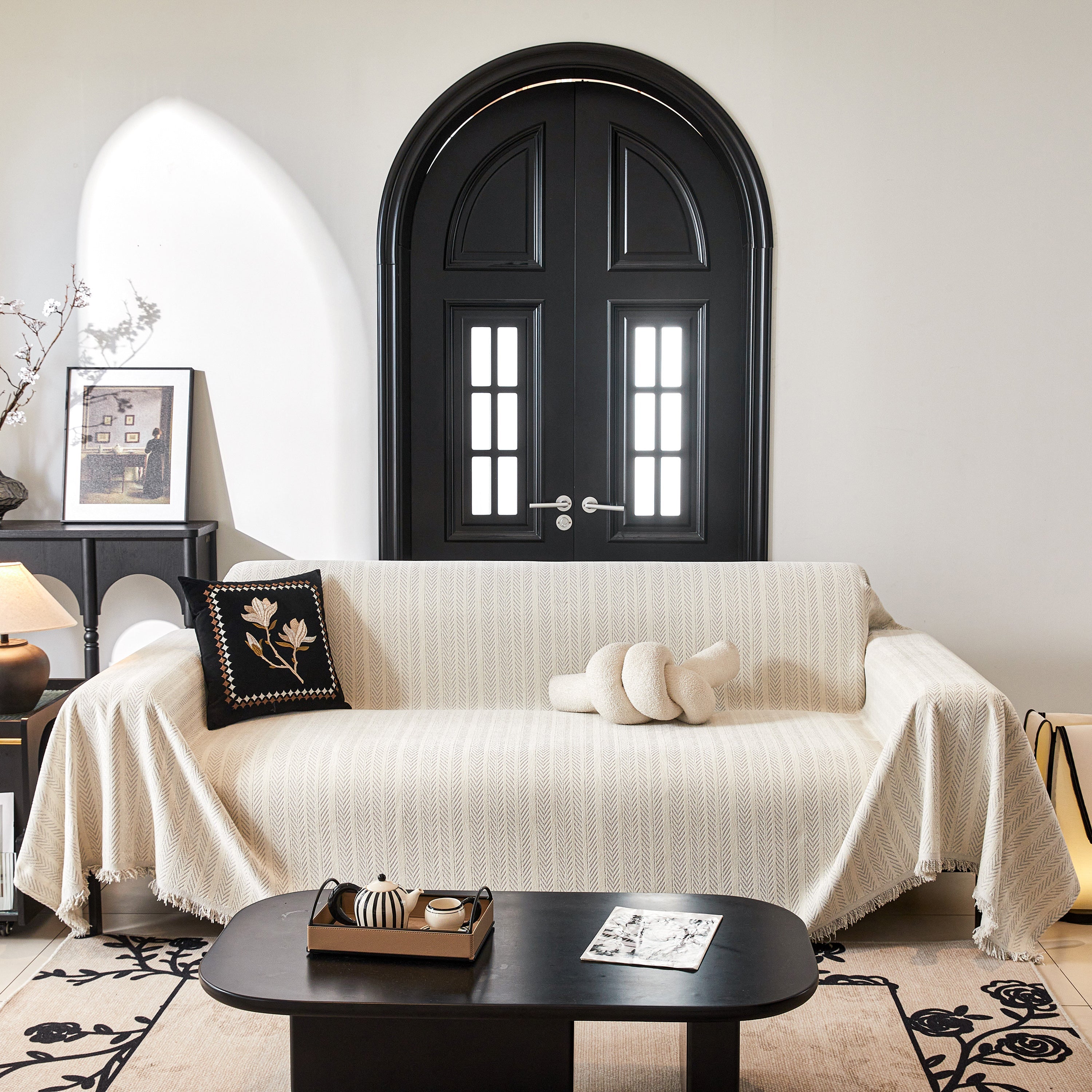 Herringbone Chenille Couch Cover Blanket Soft Durable Throw Sofa Protector With Tassel