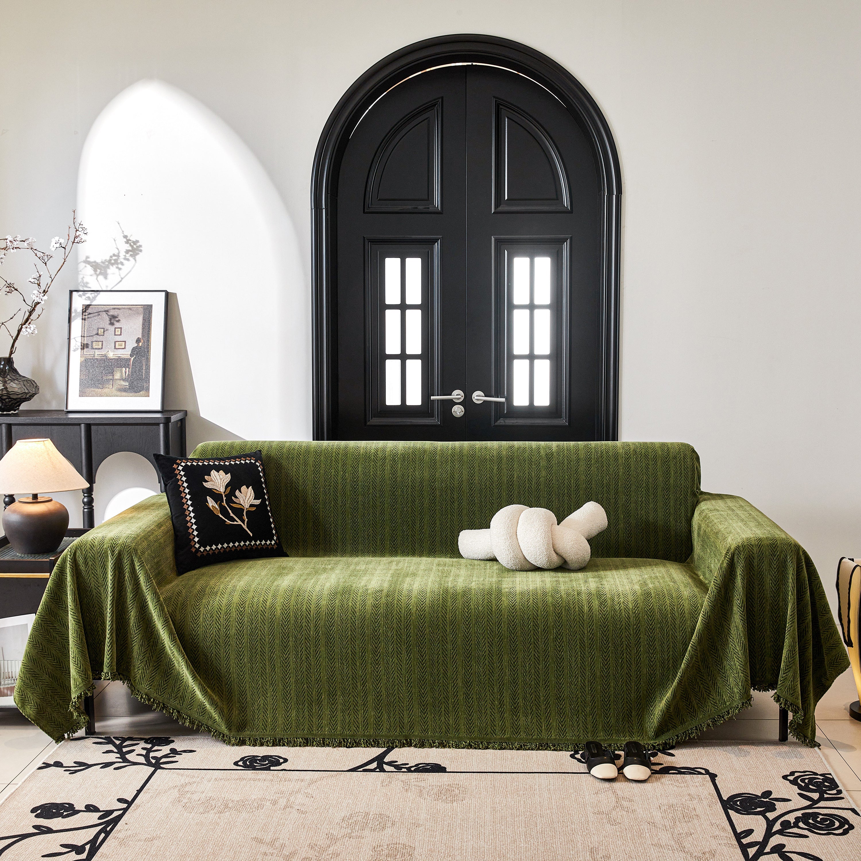 Herringbone Chenille Couch Cover Blanket Soft Durable Throw Sofa Protector With Tassel