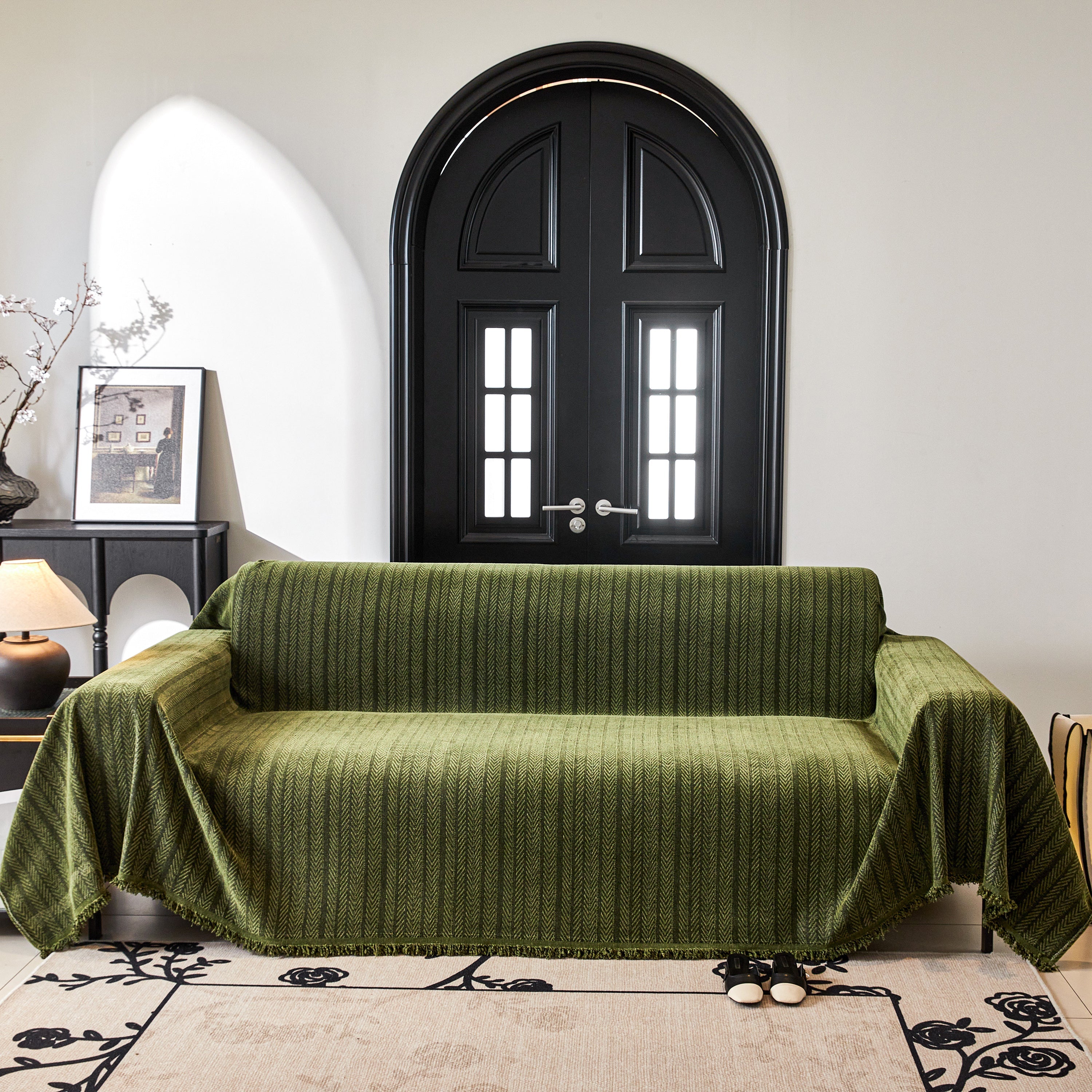 Herringbone Chenille Couch Cover Blanket Soft Durable Throw Sofa Protector With Tassel