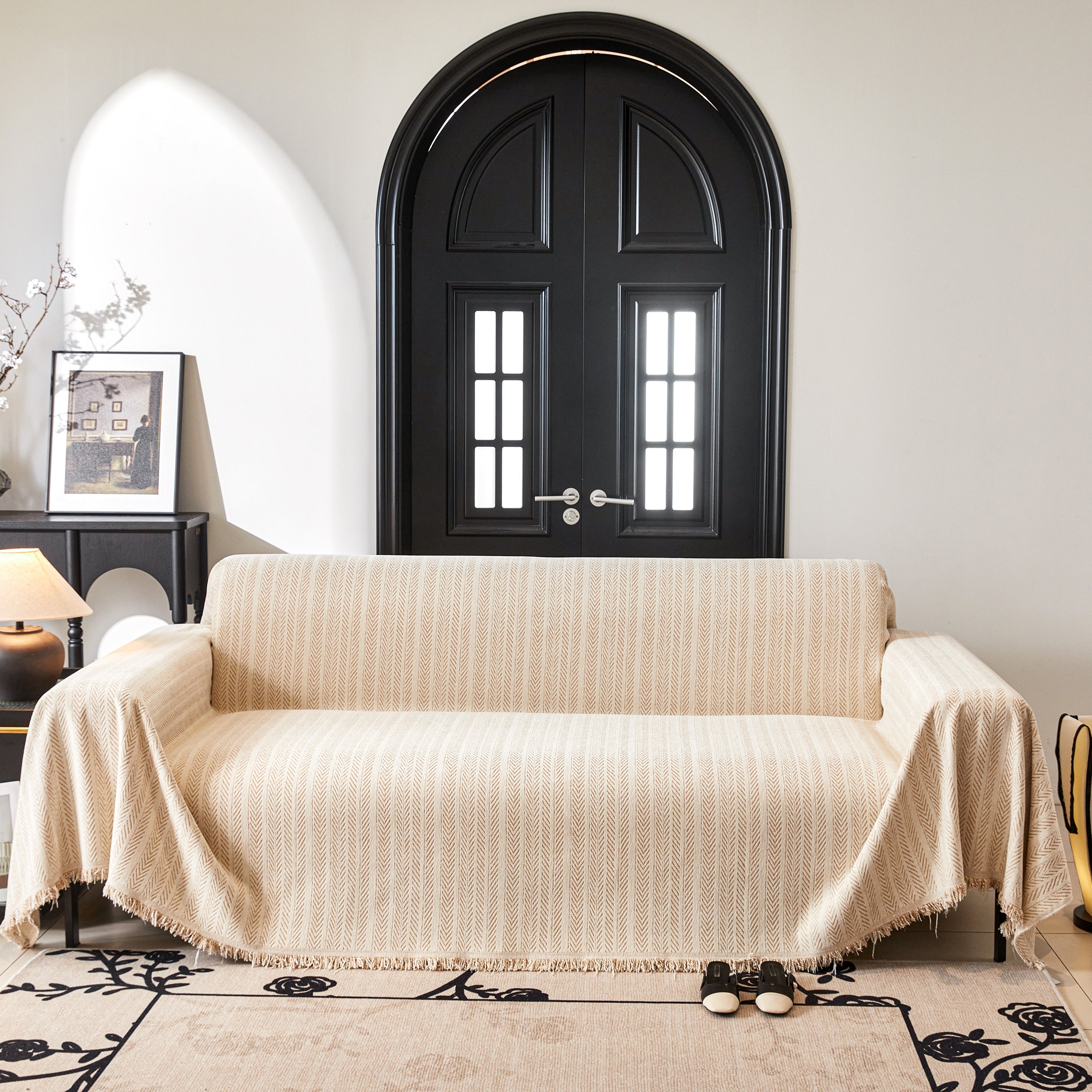 Herringbone Chenille Couch Cover Blanket Soft Durable Throw Sofa Protector With Tassel