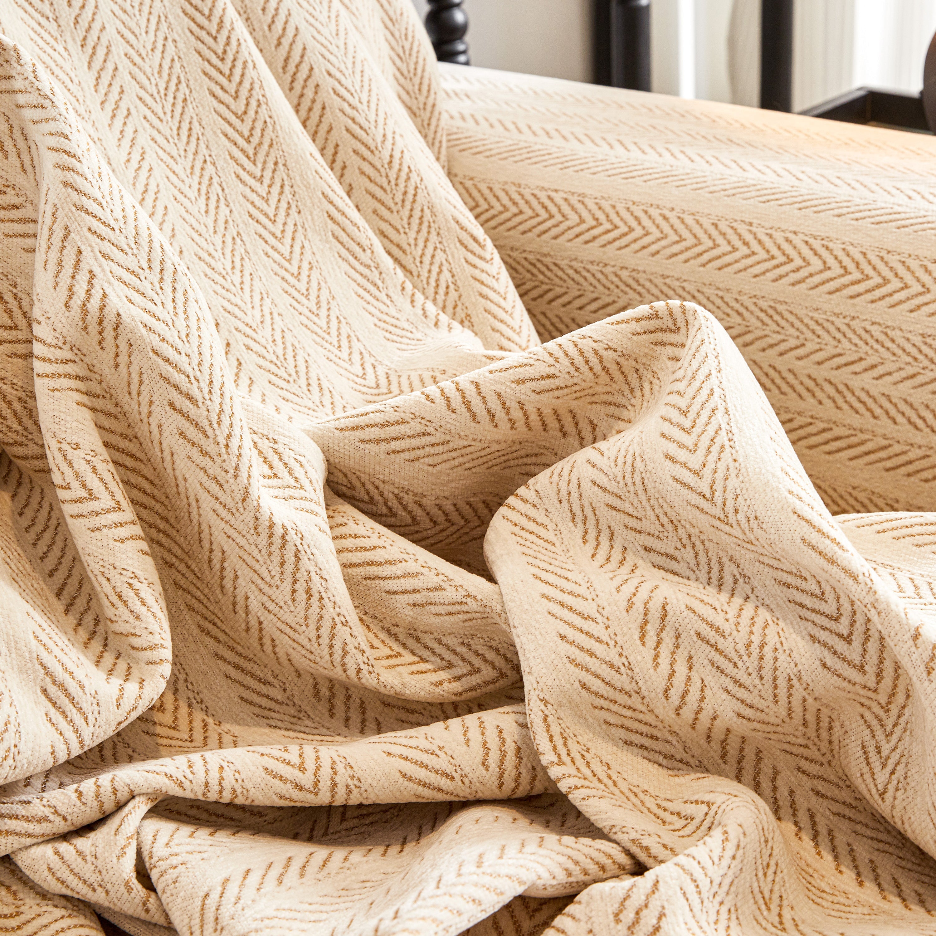Herringbone Chenille Couch Cover Blanket Soft Durable Throw Sofa Protector With Tassel