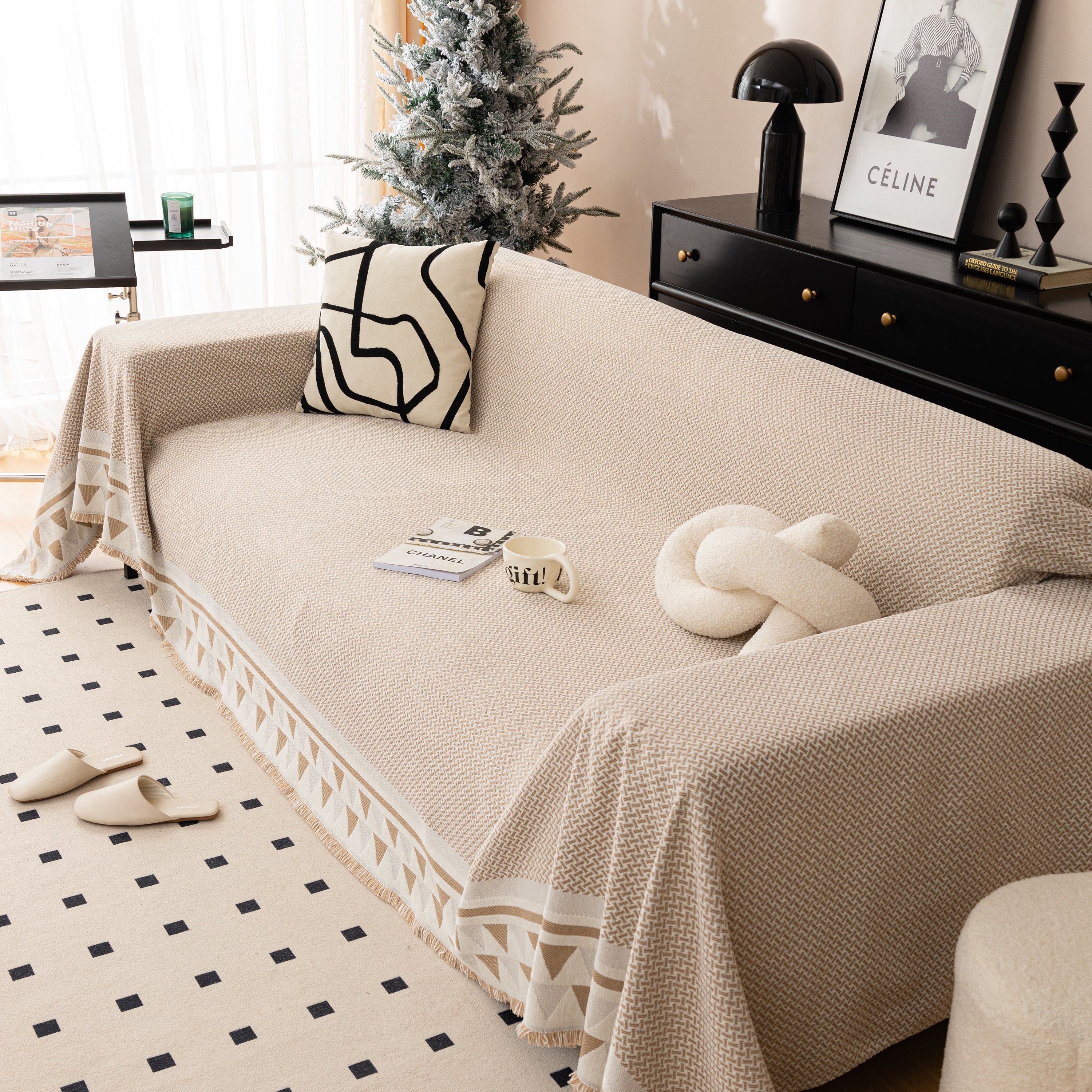 Chenille Jacquard Sofa Throw Blanket Cover Soft Polyester Weave Couch Throw Cover For Pets Dog Kids