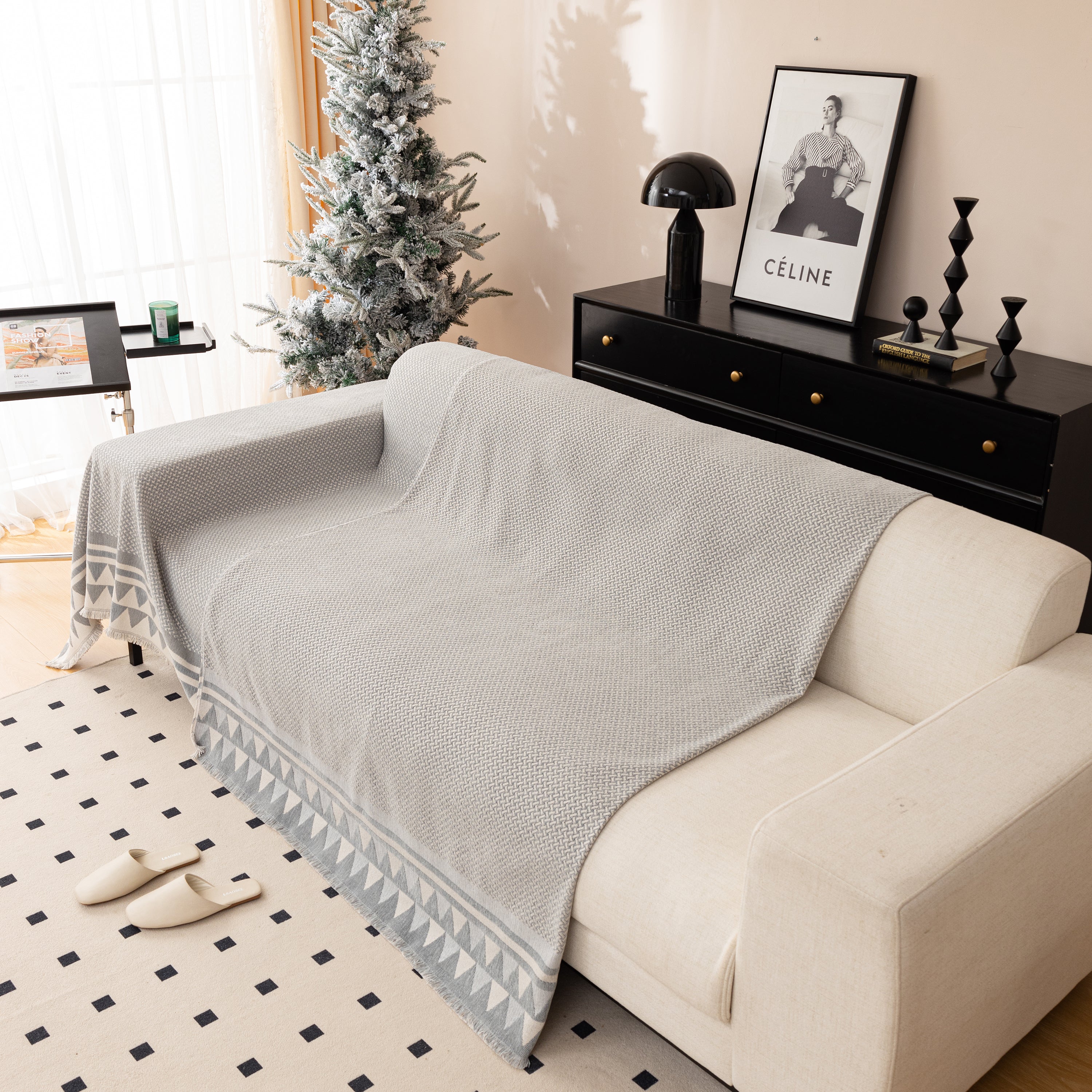 Chenille Jacquard Sofa Throw Blanket Cover Soft Polyester Weave Couch Throw Cover For Pets Dog Kids