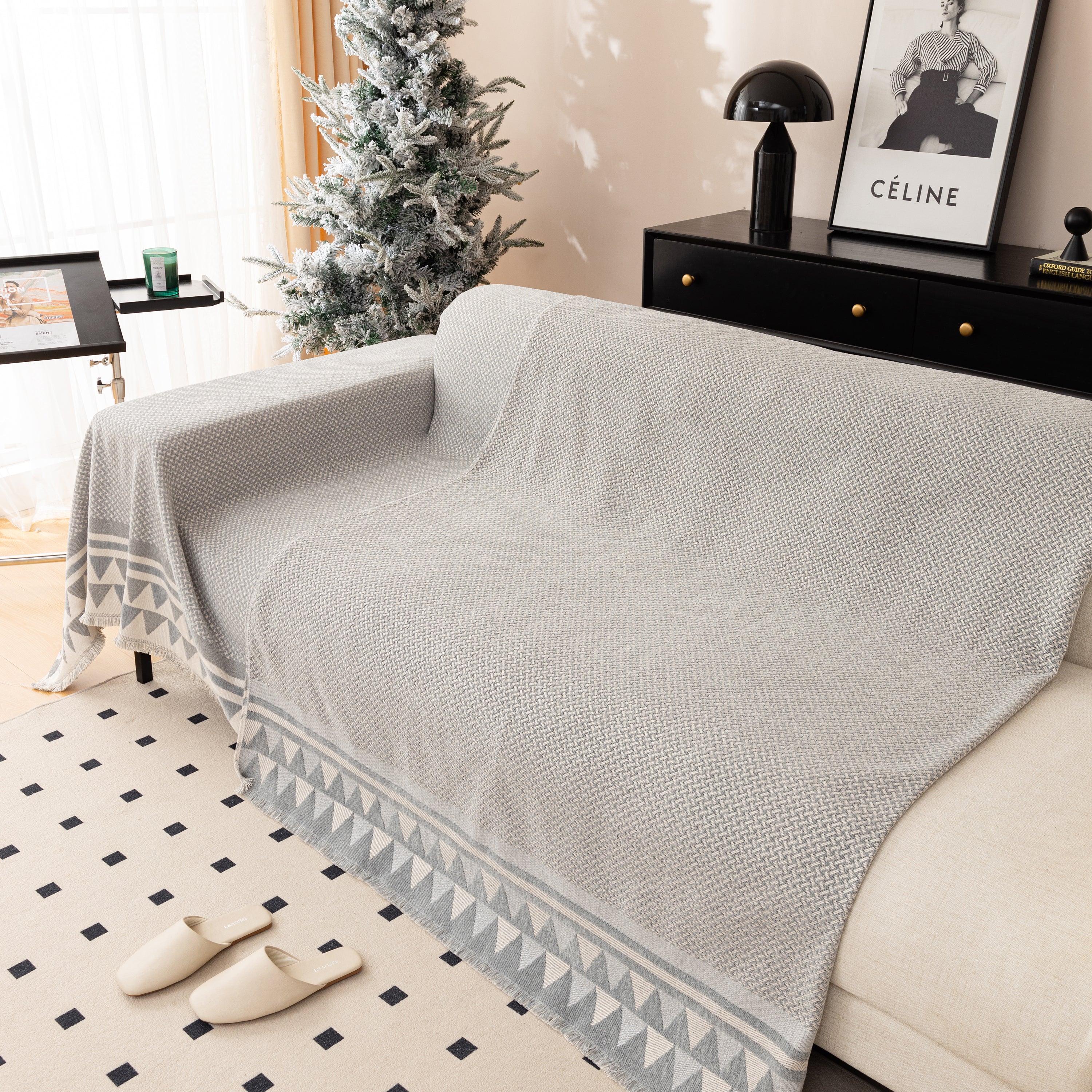 Chenille Jacquard Sofa Throw Blanket Cover Soft Polyester Weave Couch Throw Cover For Pets Dog Kids