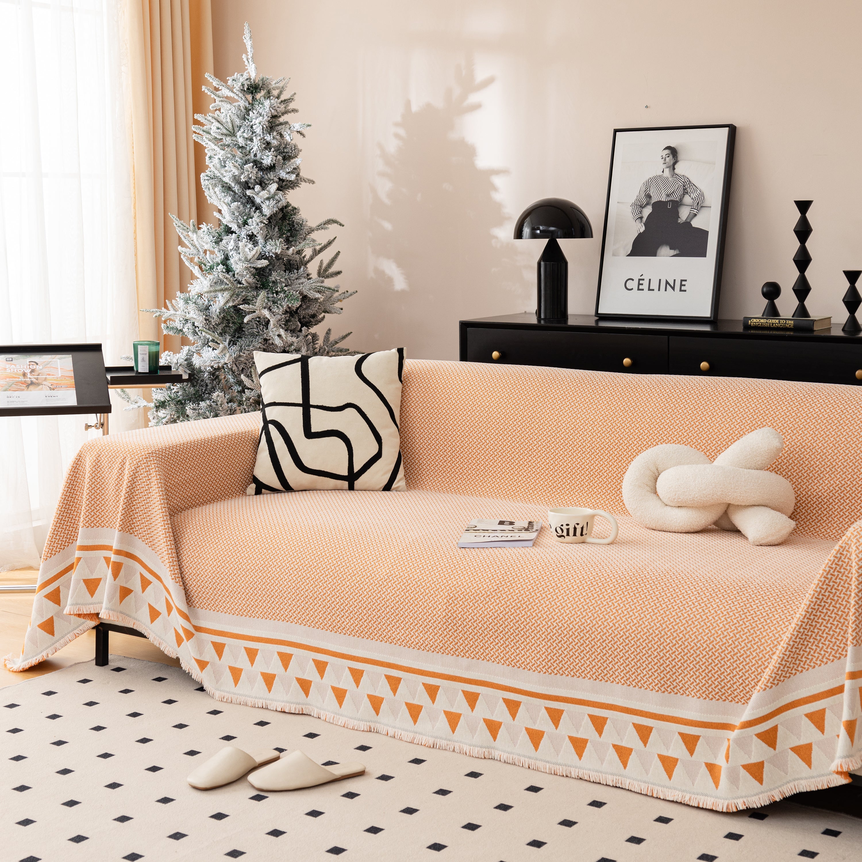 Chenille Jacquard Sofa Throw Blanket Cover Soft Polyester Weave Couch Throw Cover For Pets Dog Kids