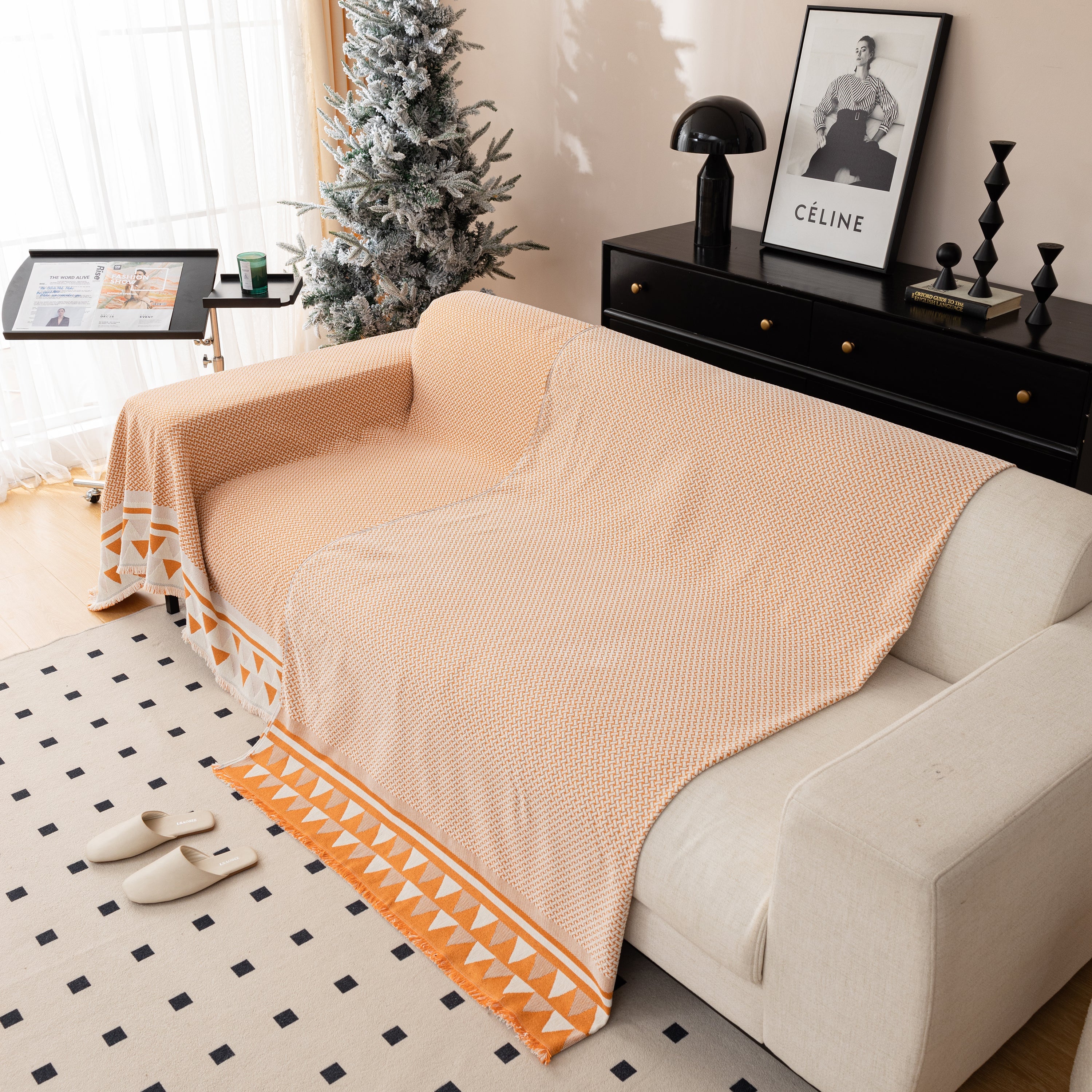 Chenille Jacquard Sofa Throw Blanket Cover Soft Polyester Weave Couch Throw Cover For Pets Dog Kids