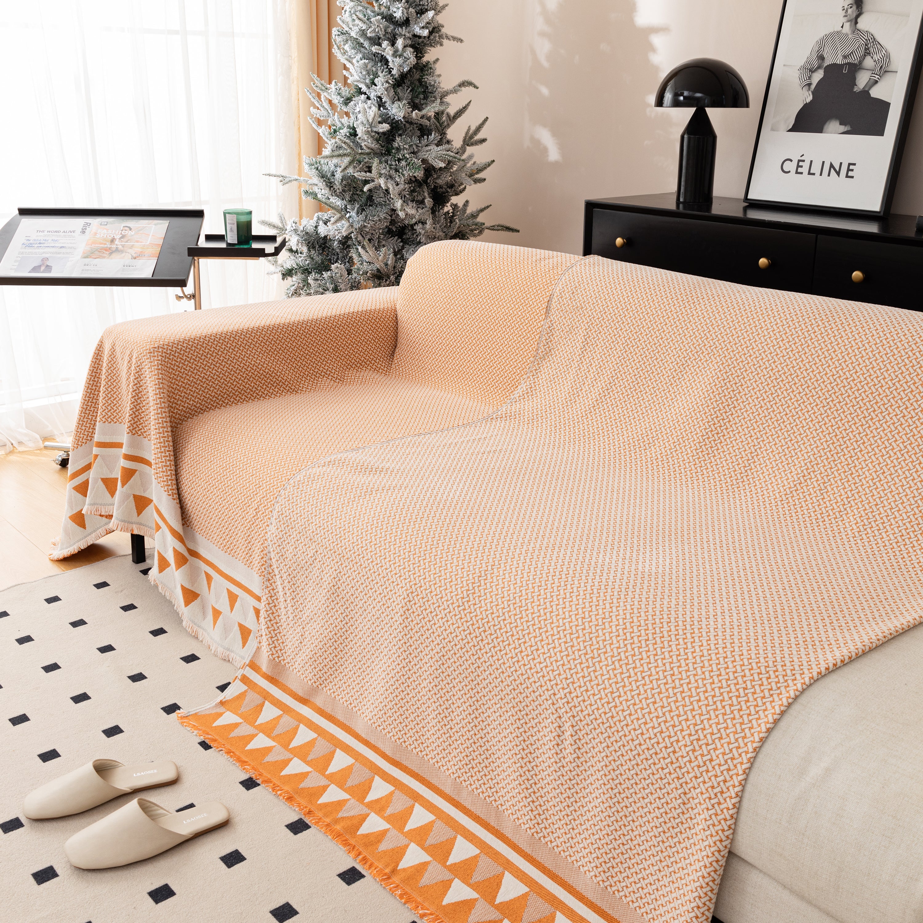 Chenille Jacquard Sofa Throw Blanket Cover Soft Polyester Weave Couch Throw Cover For Pets Dog Kids