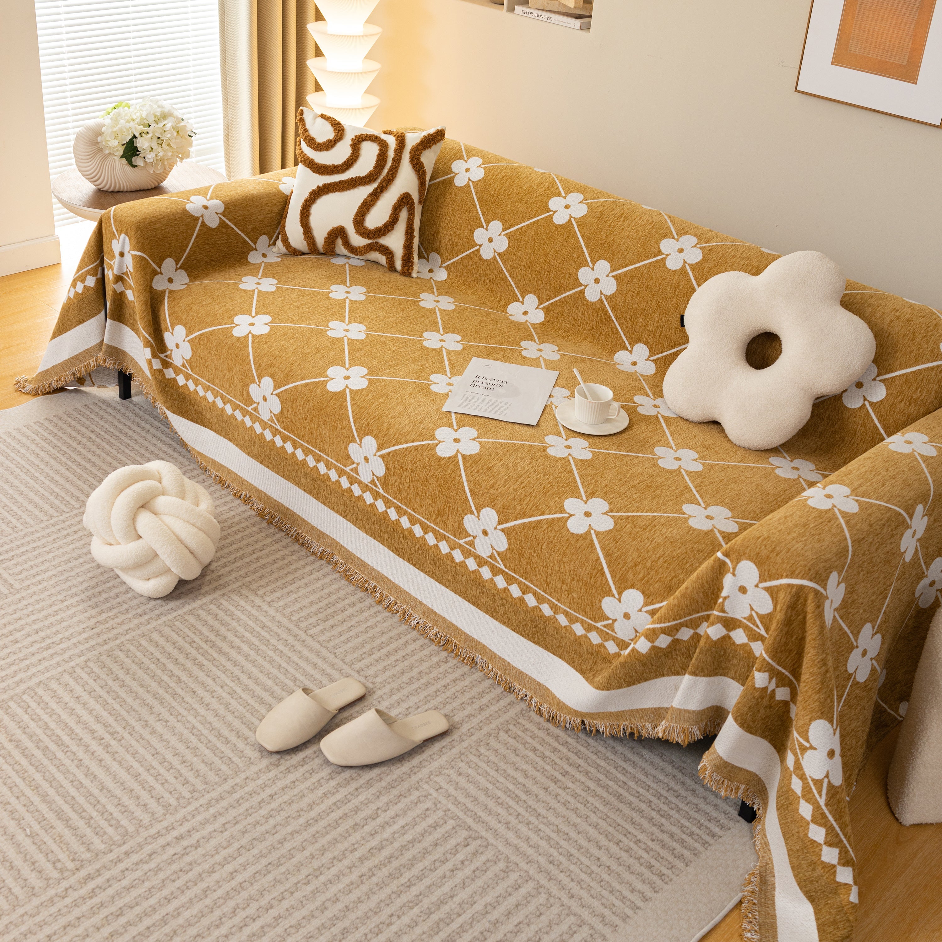 Comfy Four-leaf Clover Hope Faith Love Luck Blanket For Couch, Chenille Scratch Proof Sofa Blanket Covers
