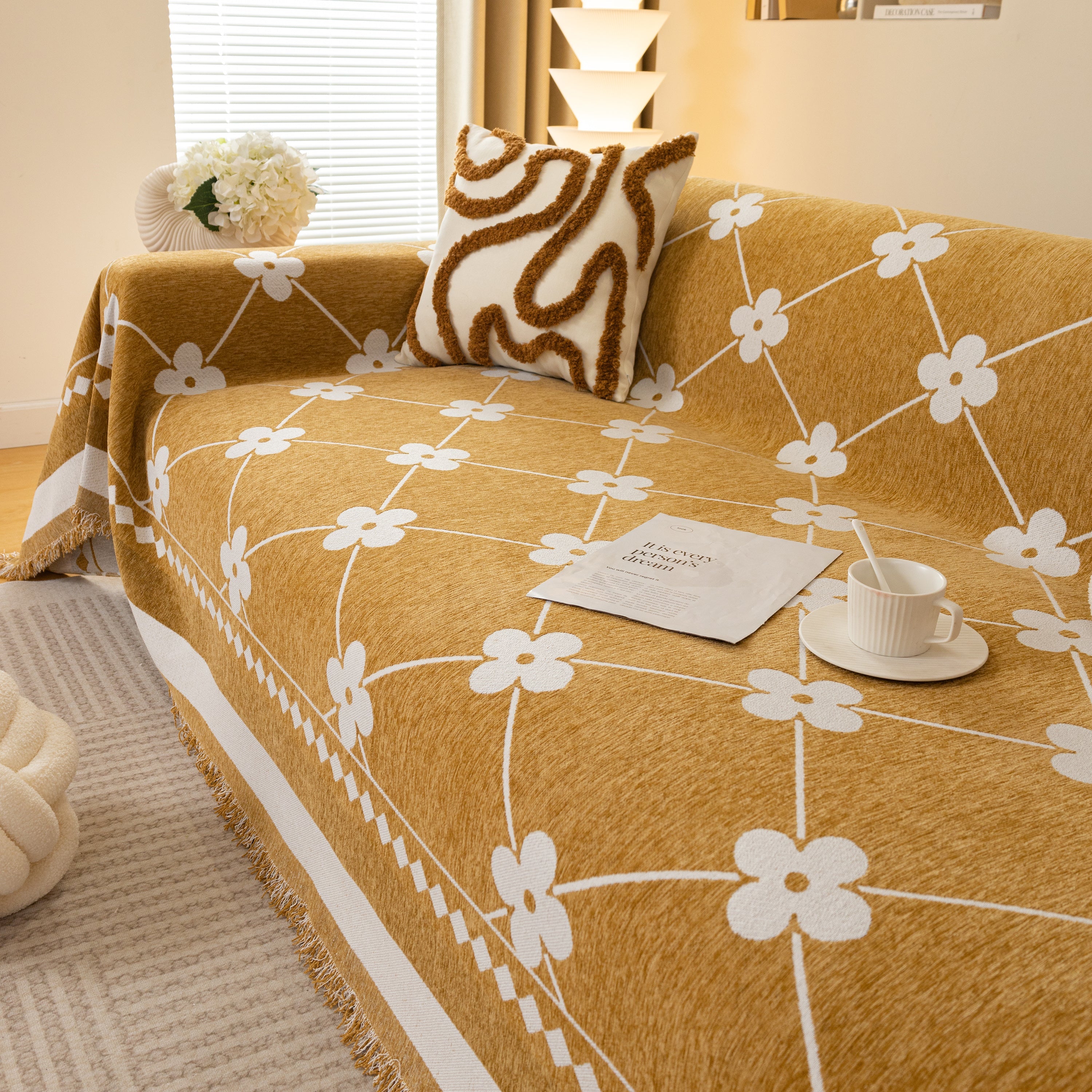 Comfy Four-leaf Clover Hope Faith Love Luck Blanket For Couch, Chenille Scratch Proof Sofa Blanket Covers