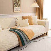Soft Furry Velvet Plush Non-slip Sofa Cover Quilted Palm Leaves Sectional Couch Cover For Kids And Pets