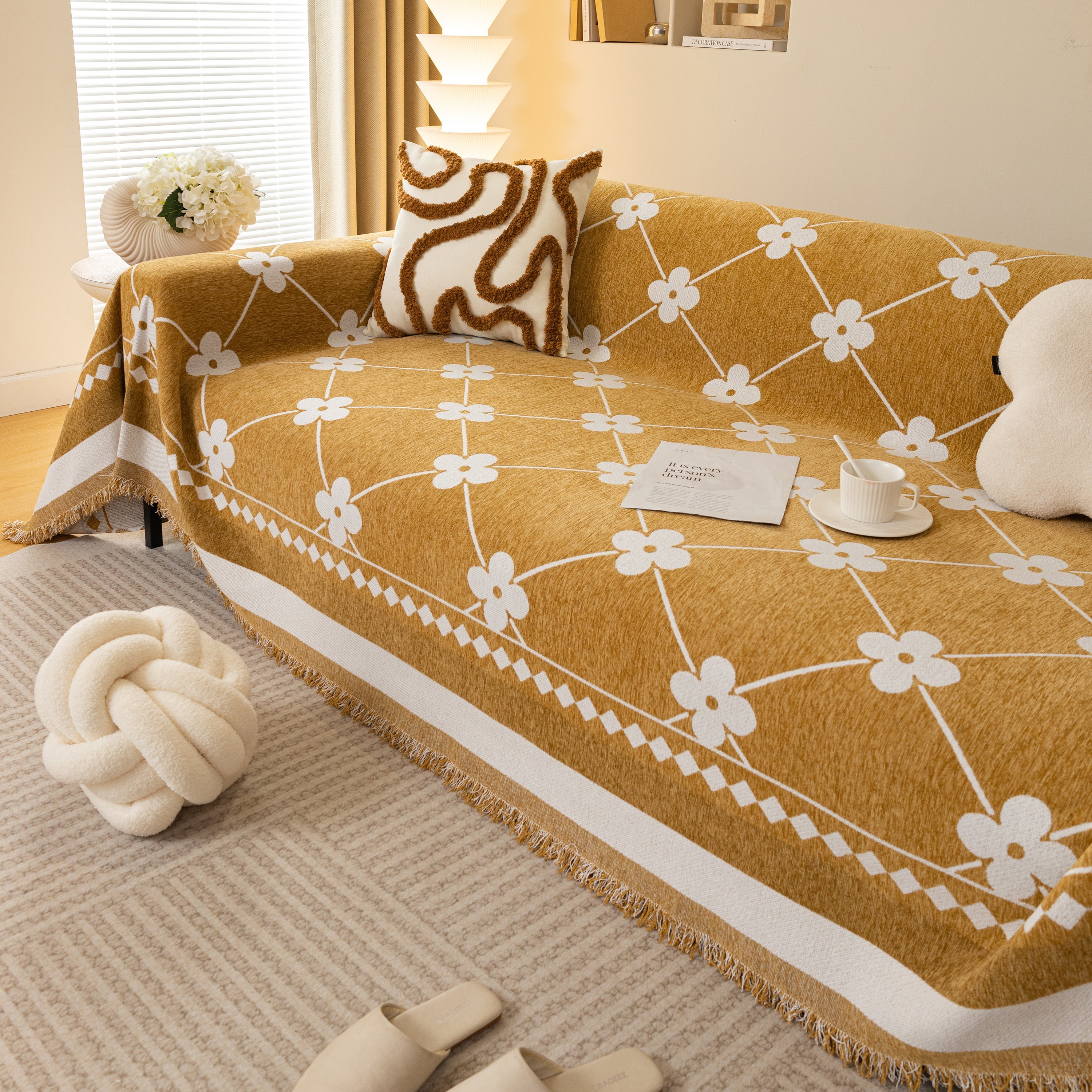 Comfy Four-leaf Clover Hope Faith Love Luck Blanket For Couch, Chenille Scratch Proof Sofa Blanket Covers