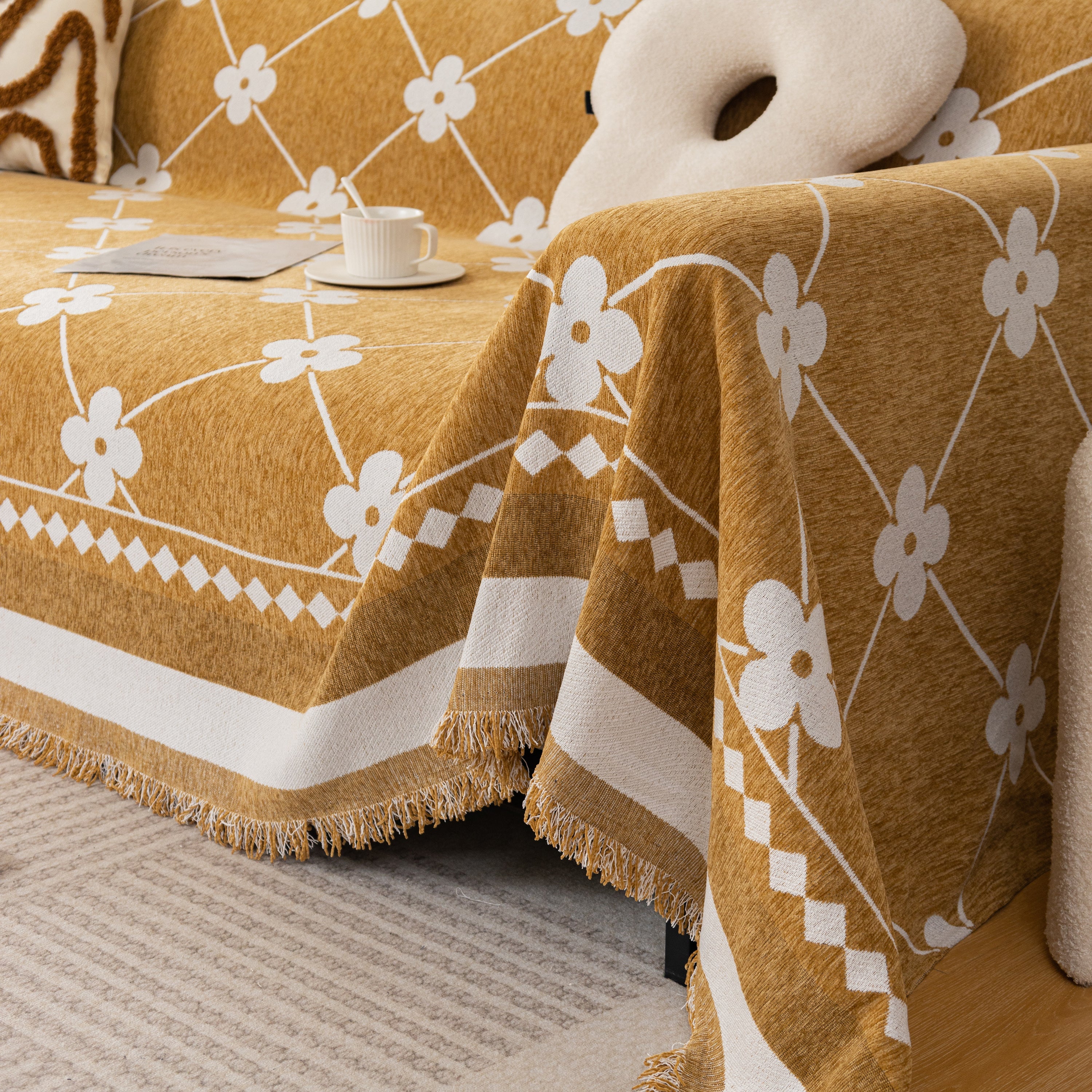 Comfy Four-leaf Clover Hope Faith Love Luck Blanket For Couch, Chenille Scratch Proof Sofa Blanket Covers