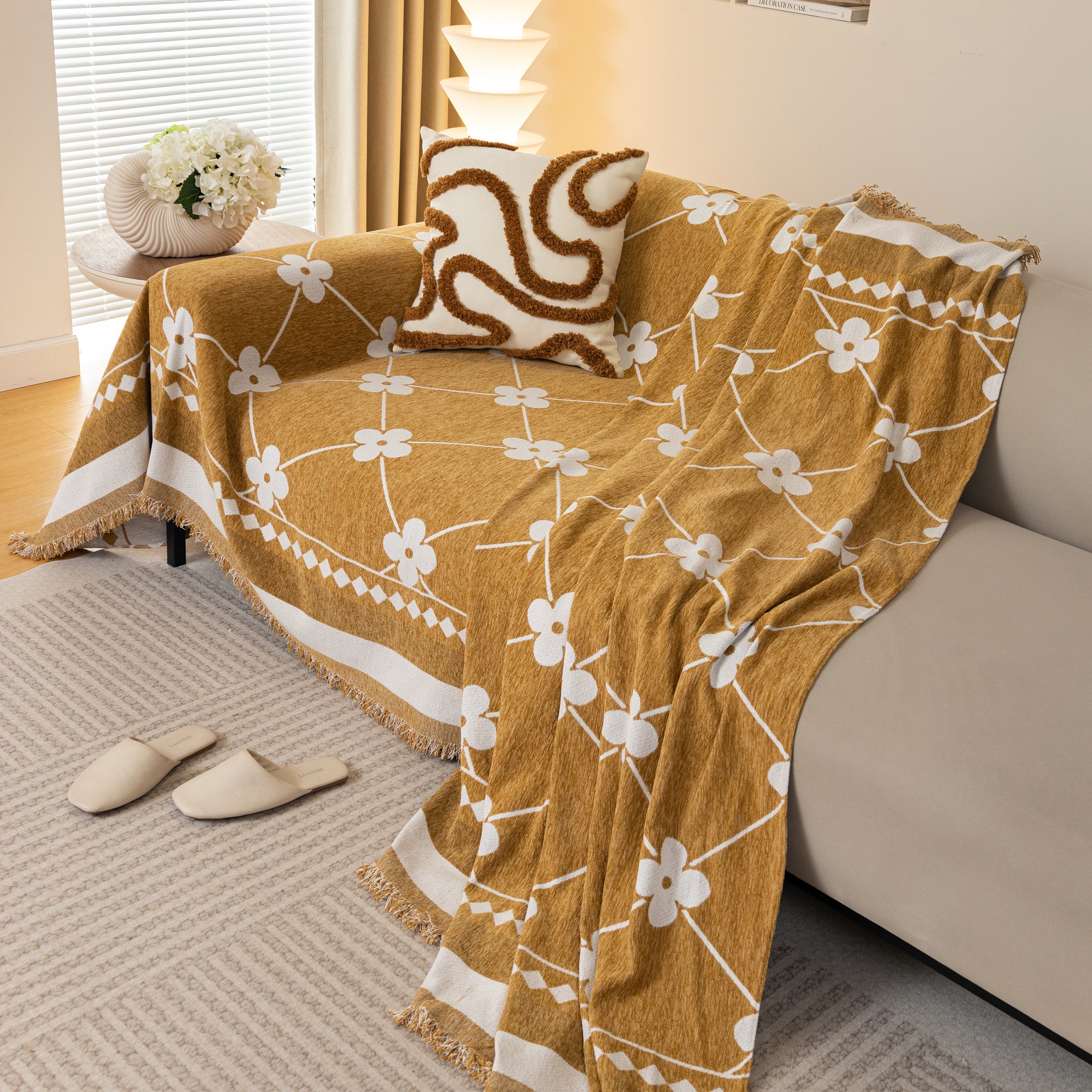 Comfy Four-leaf Clover Hope Faith Love Luck Blanket For Couch, Chenille Scratch Proof Sofa Blanket Covers