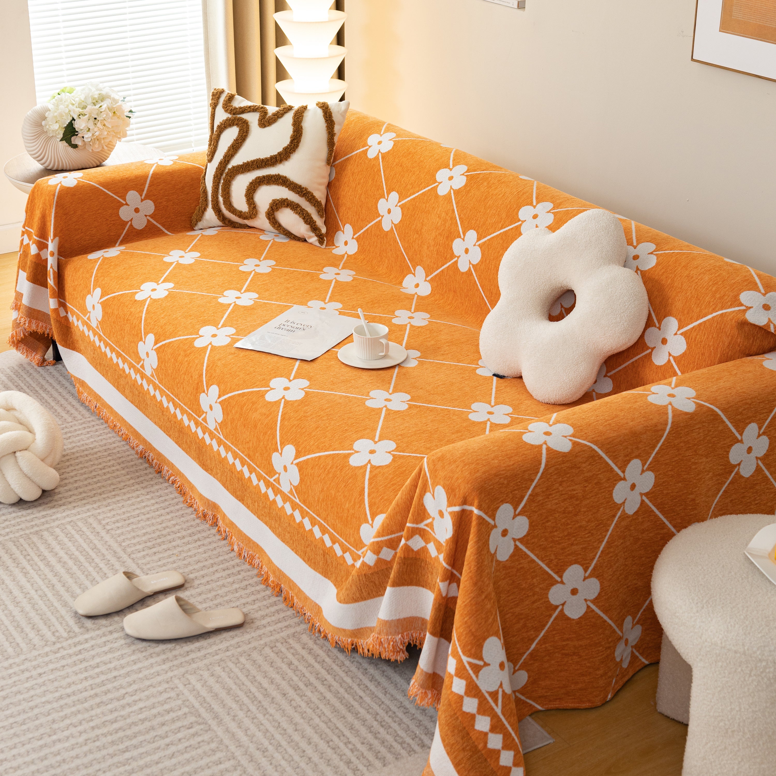 Comfy Four-leaf Clover Hope Faith Love Luck Blanket For Couch, Chenille Scratch Proof Sofa Blanket Covers