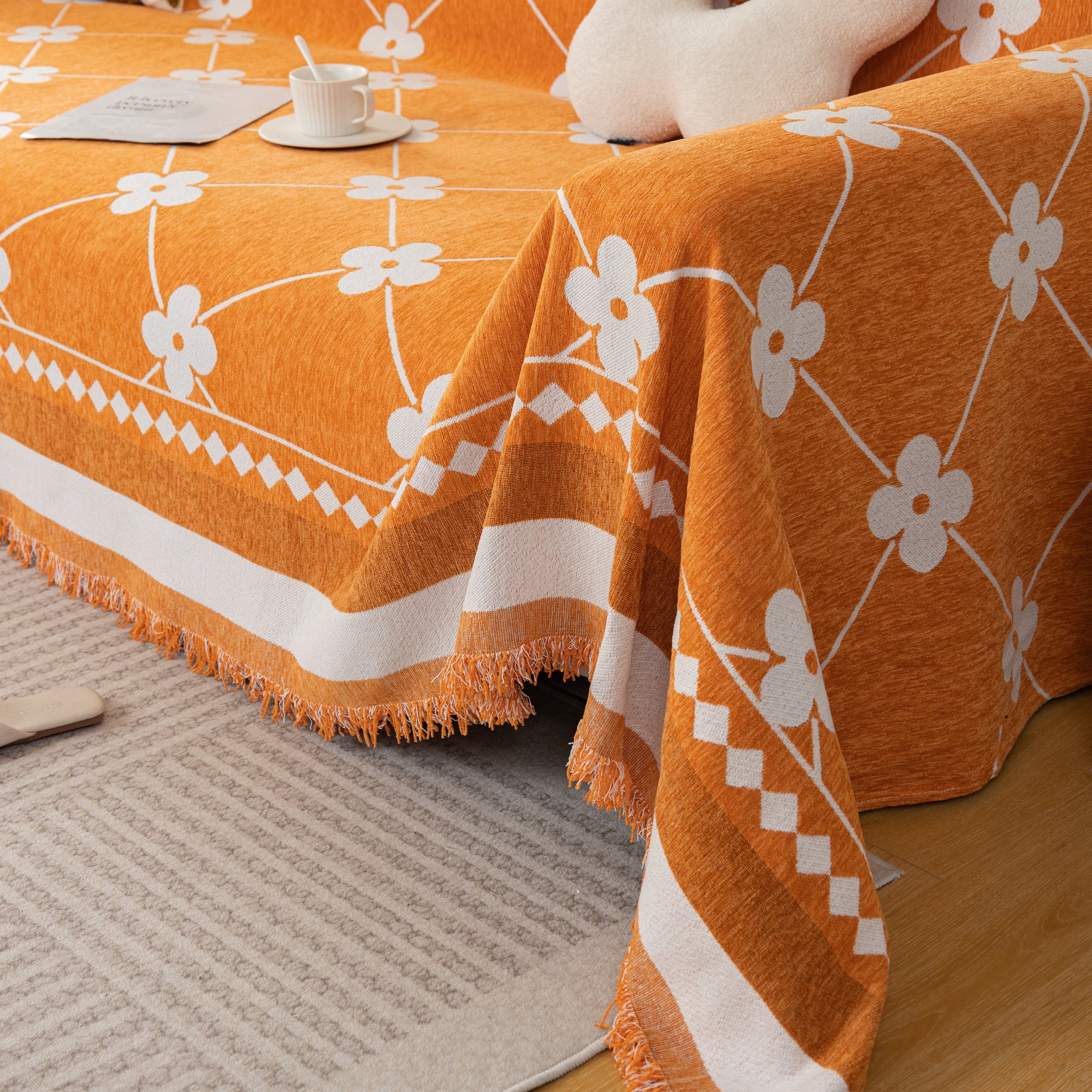 Comfy Four-leaf Clover Hope Faith Love Luck Blanket For Couch, Chenille Scratch Proof Sofa Blanket Covers