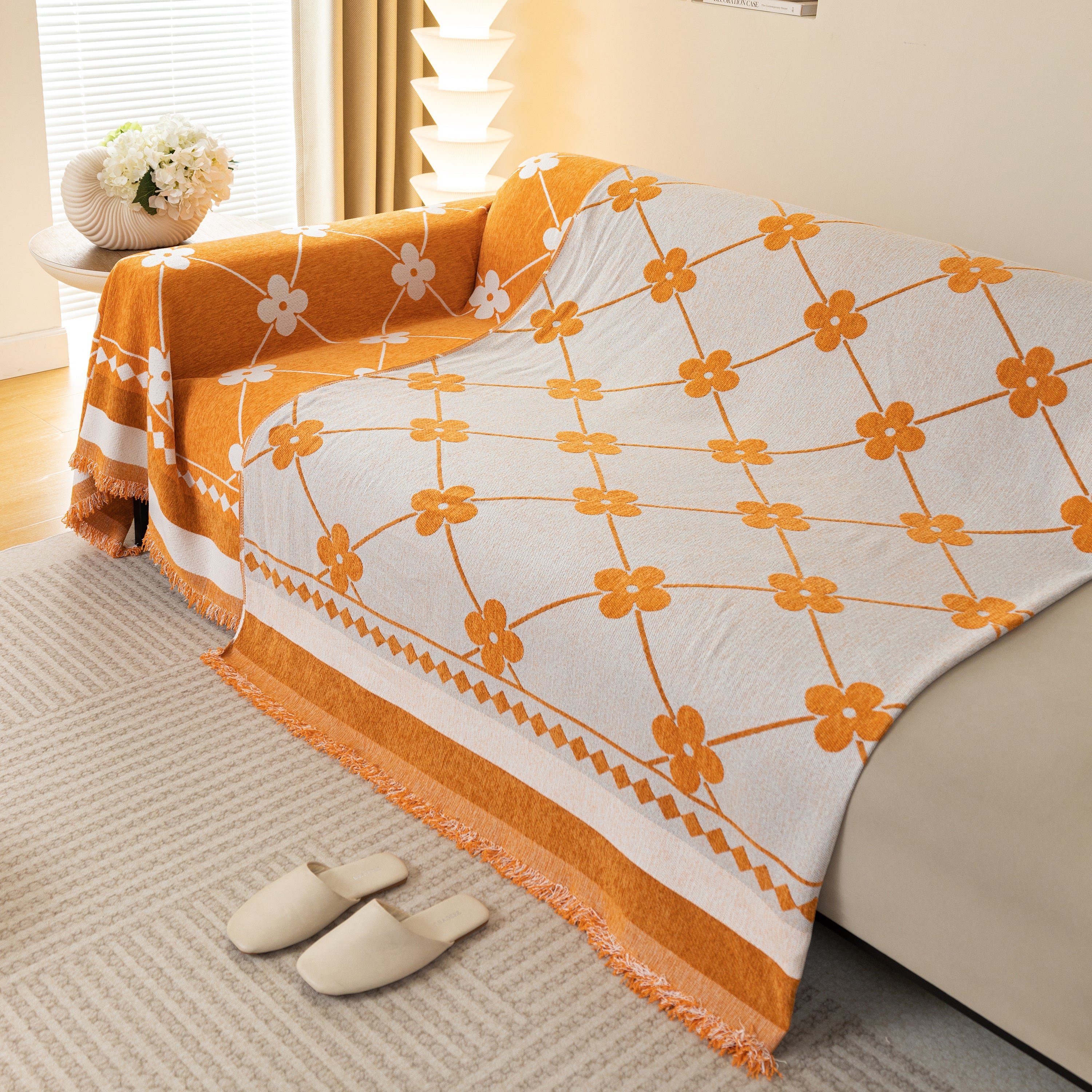 Comfy Four-leaf Clover Hope Faith Love Luck Blanket For Couch, Chenille Scratch Proof Sofa Blanket Covers