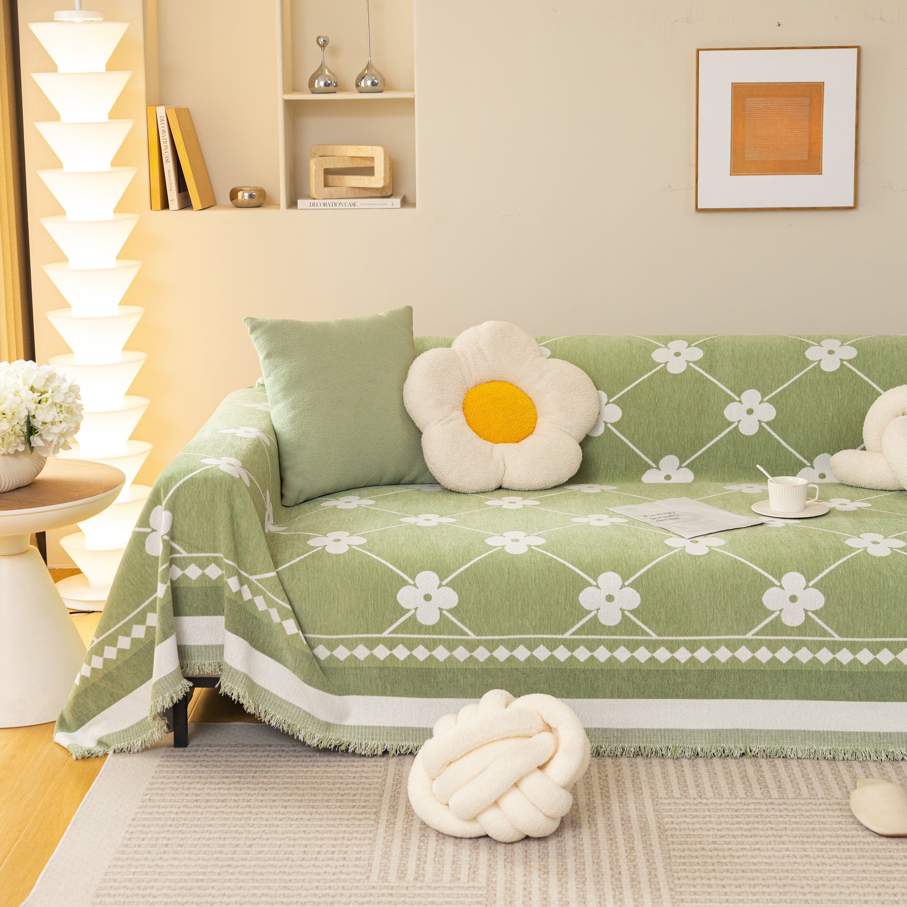 Comfy Four-leaf Clover Hope Faith Love Luck Blanket For Couch, Chenille Scratch Proof Sofa Blanket Covers