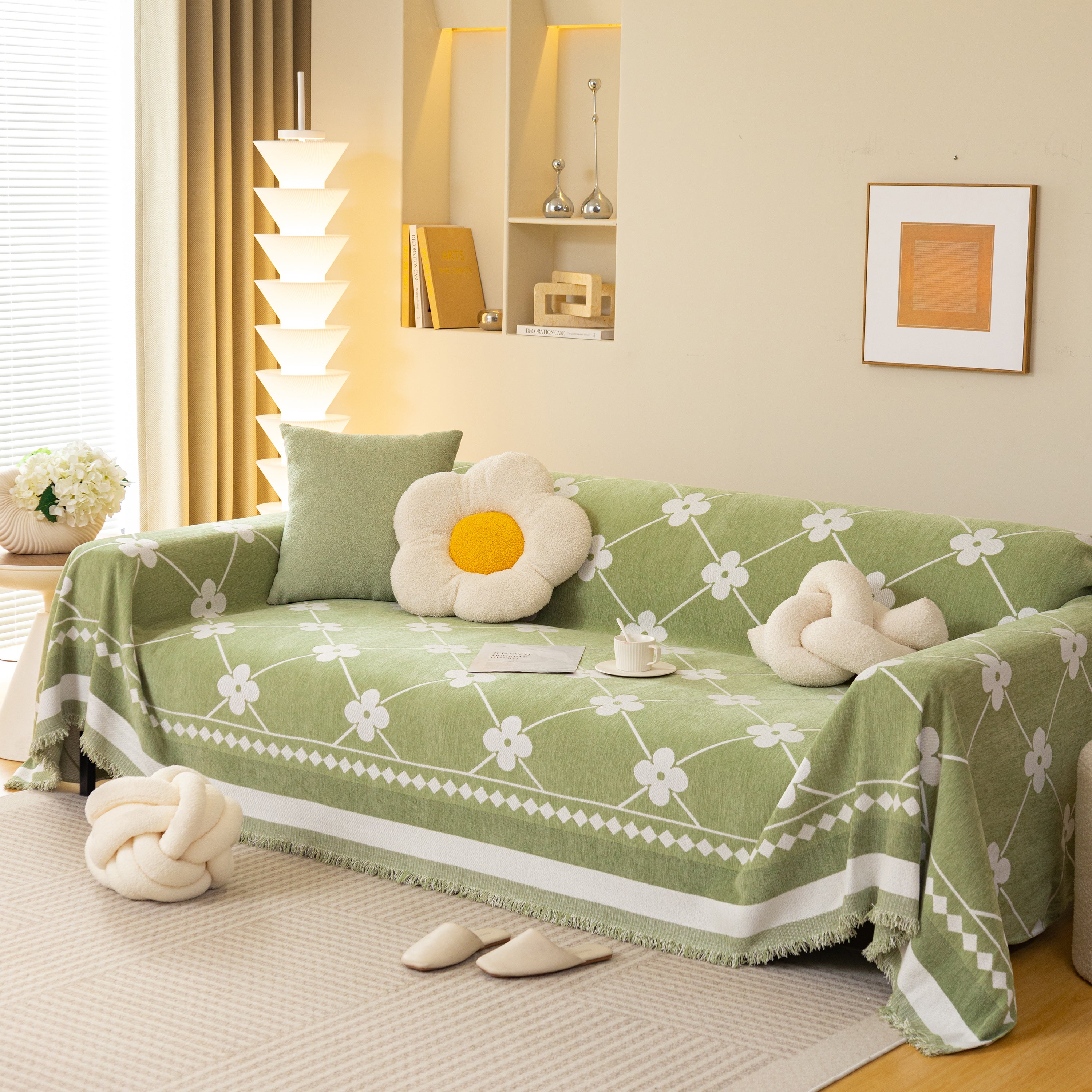 Comfy Four-leaf Clover Hope Faith Love Luck Blanket For Couch, Chenille Scratch Proof Sofa Blanket Covers