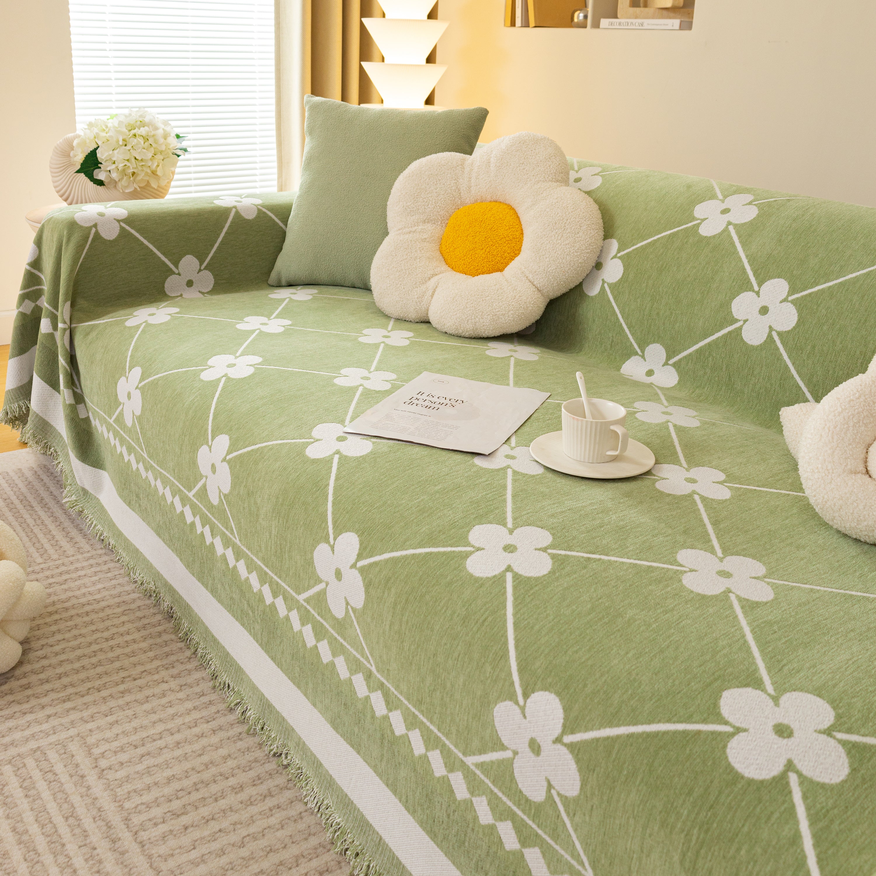 Comfy Four-leaf Clover Hope Faith Love Luck Blanket For Couch, Chenille Scratch Proof Sofa Blanket Covers