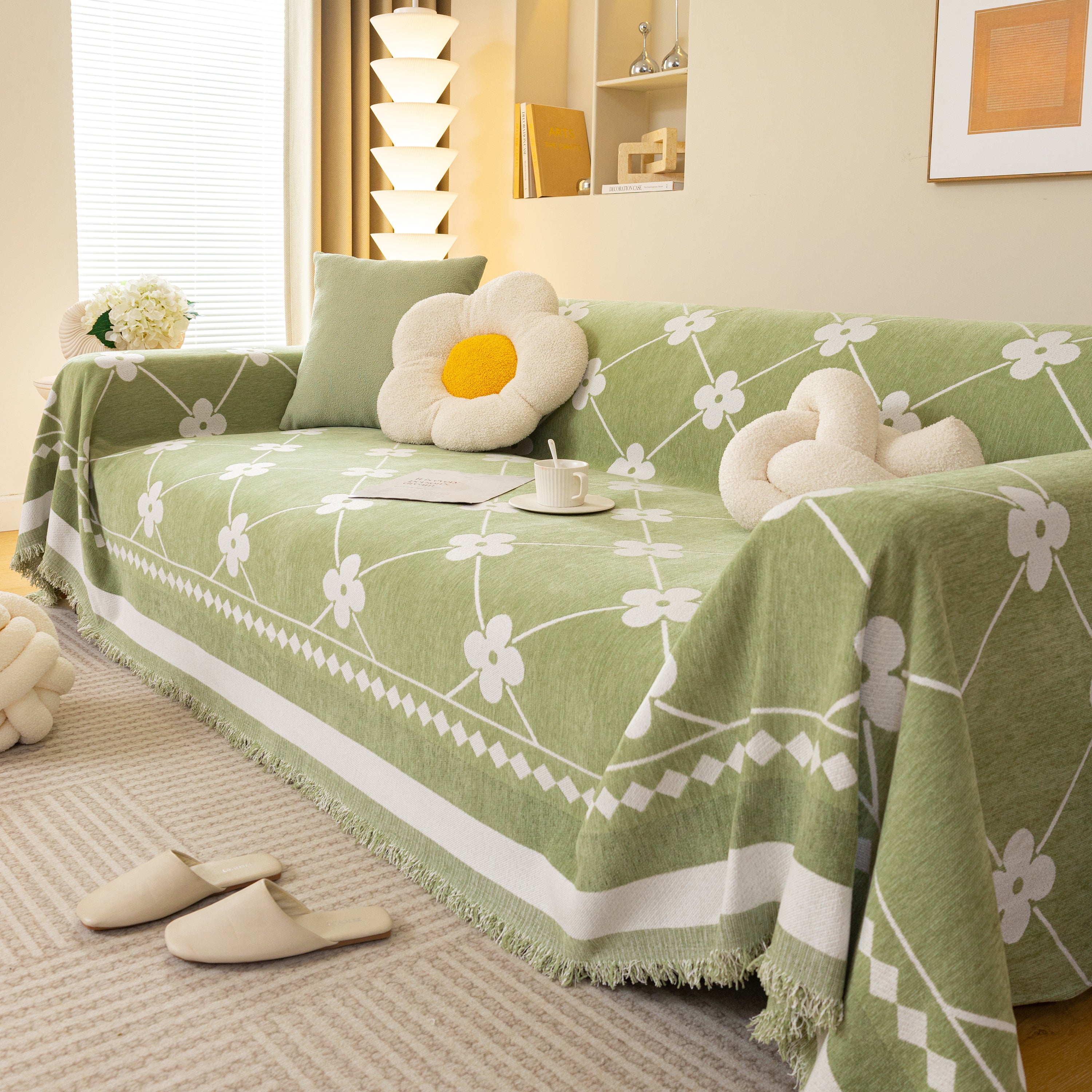 Comfy Four-leaf Clover Hope Faith Love Luck Blanket For Couch, Chenille Scratch Proof Sofa Blanket Covers
