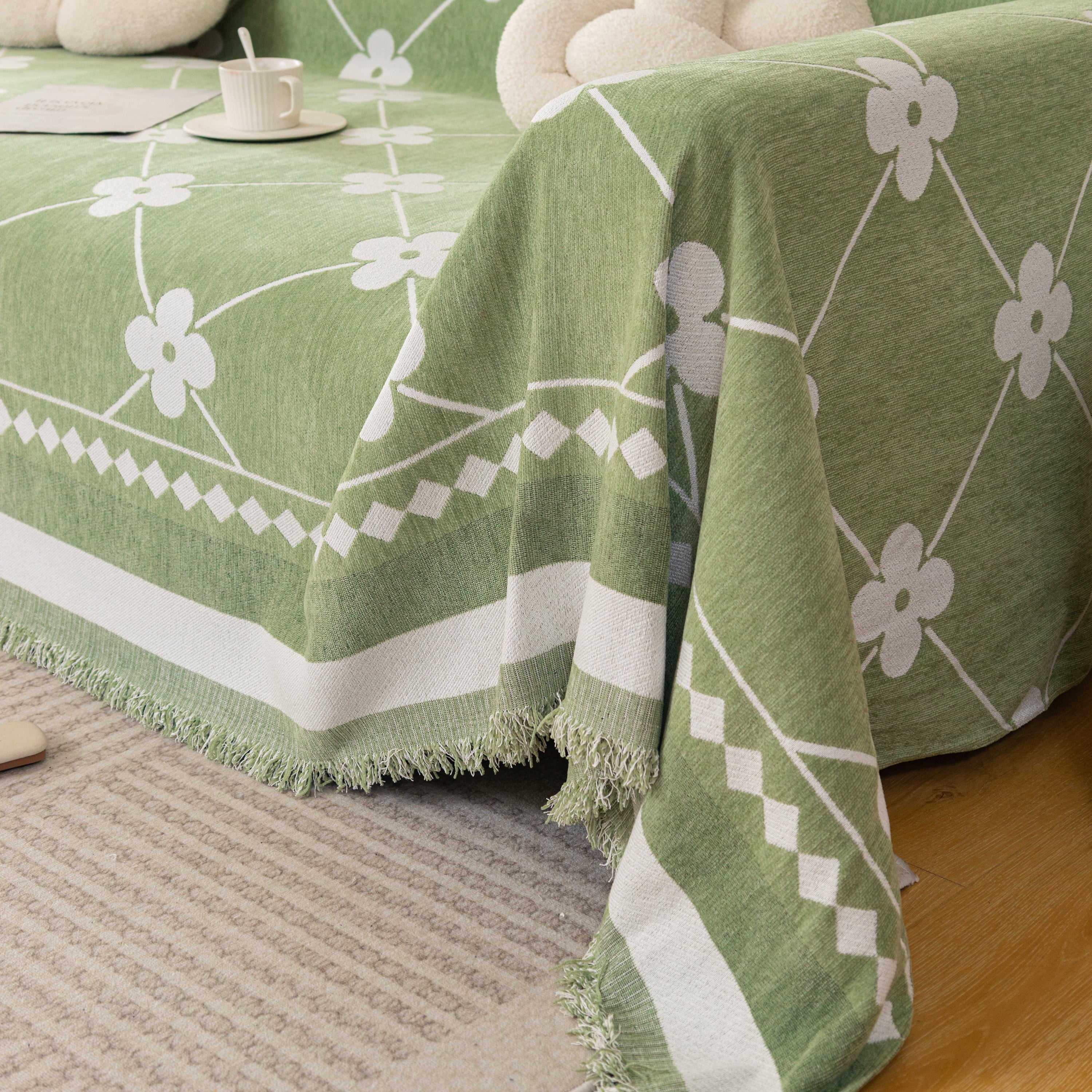 Comfy Four-leaf Clover Hope Faith Love Luck Blanket For Couch, Chenille Scratch Proof Sofa Blanket Covers